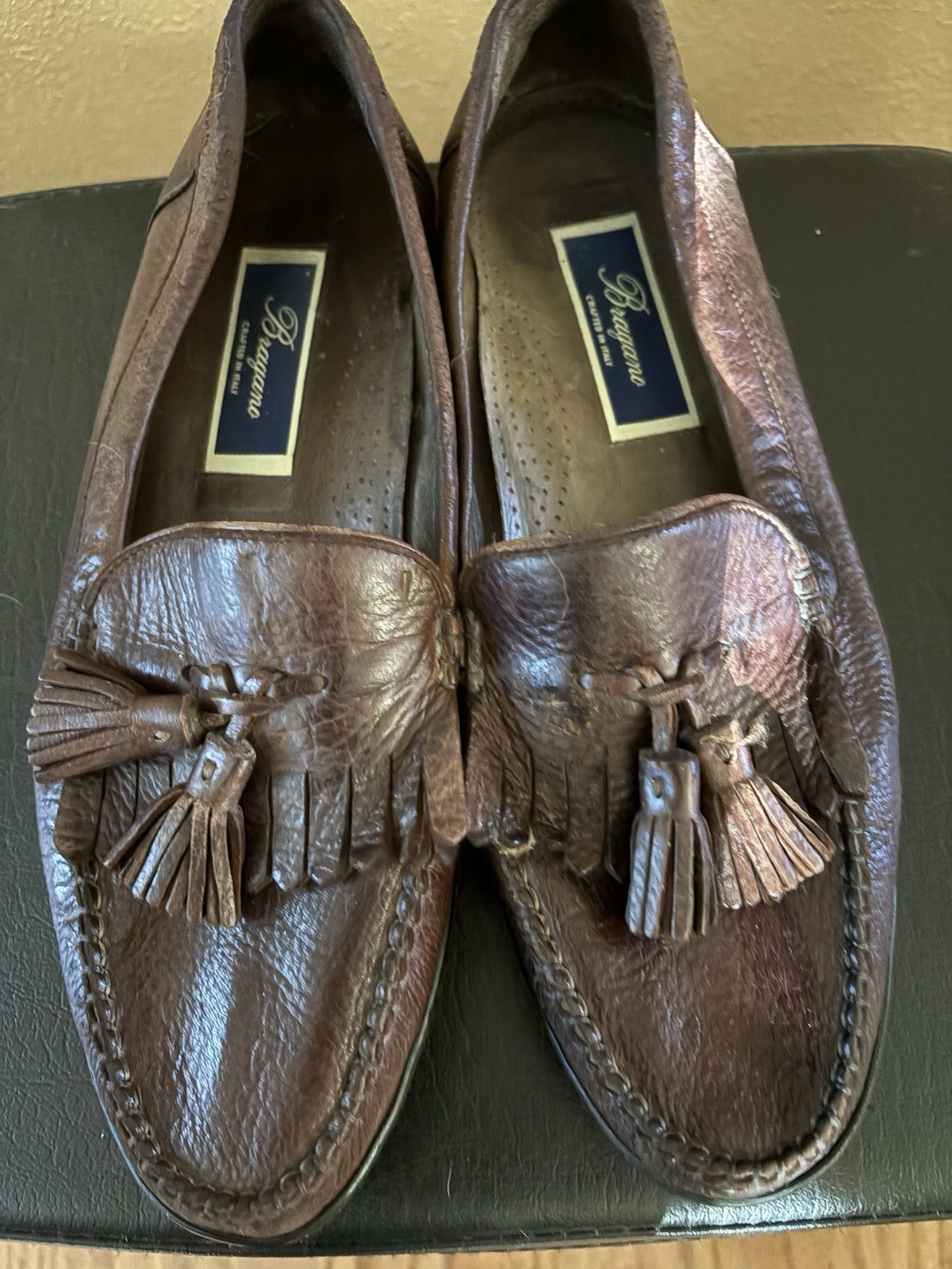 Mens Vintage Cole Haan Bragano Dress Shoes Size 9.5 Brown Leather Made In Italy