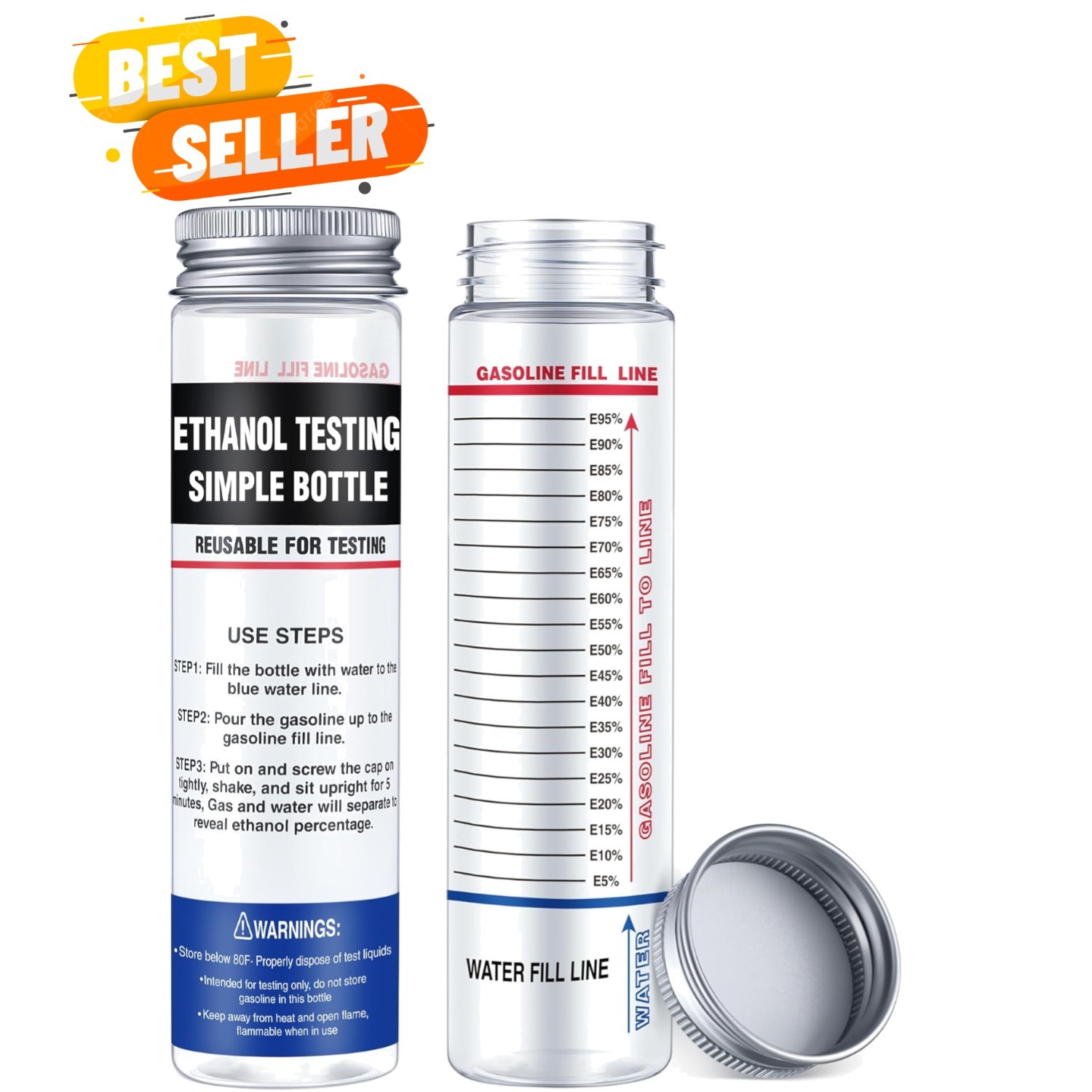 2 Pcs Reusable Ethanol Tester E85, Wide Mouth Fuel Pressure Testers Bottle, G...