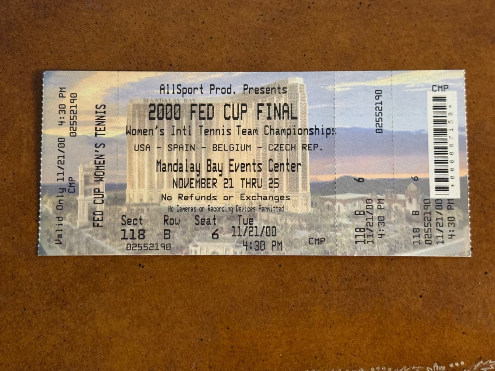 2000 Fed Cup Finals Women's International Team Championships Full Tennis Ticket