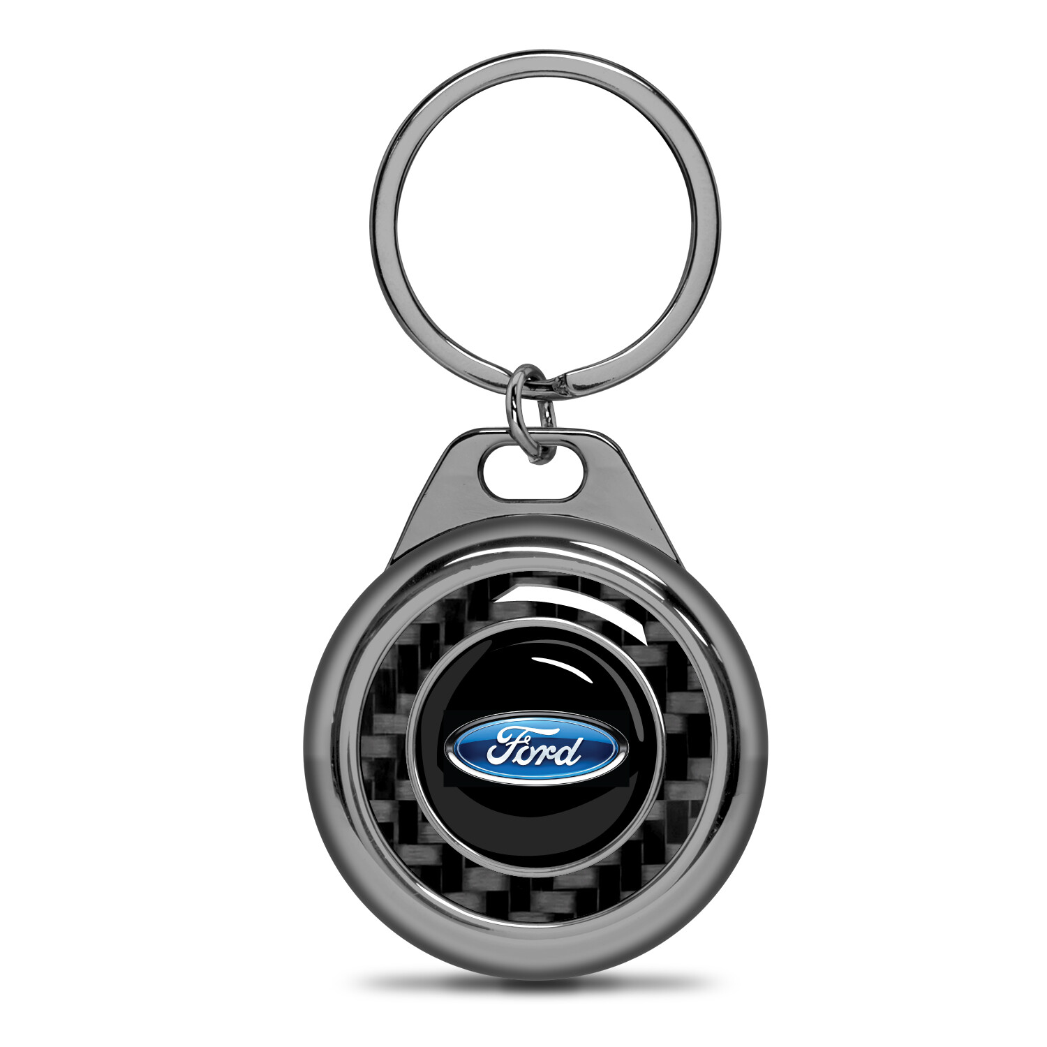 Ford Logo Real Carbon Fiber Gunmetal Roundel Metal Key Chain