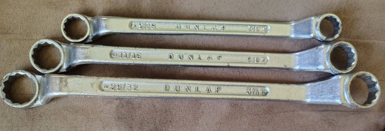 Dunlap 3 piece offset combination closed end wrench set SAE 12 point Made in USA