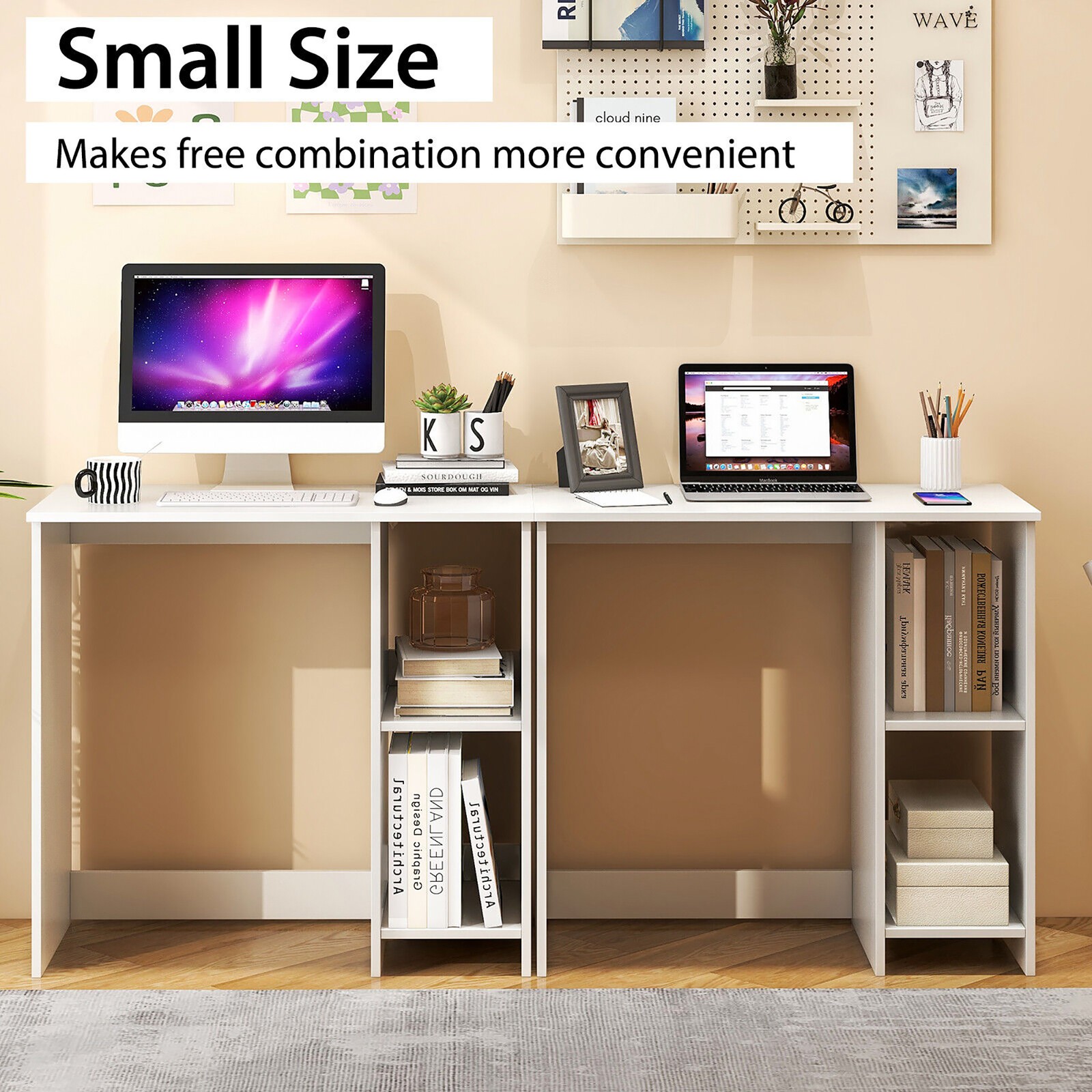 31.5" Small Computer Desk Home Office Study Writing Desk with 2 Compartments