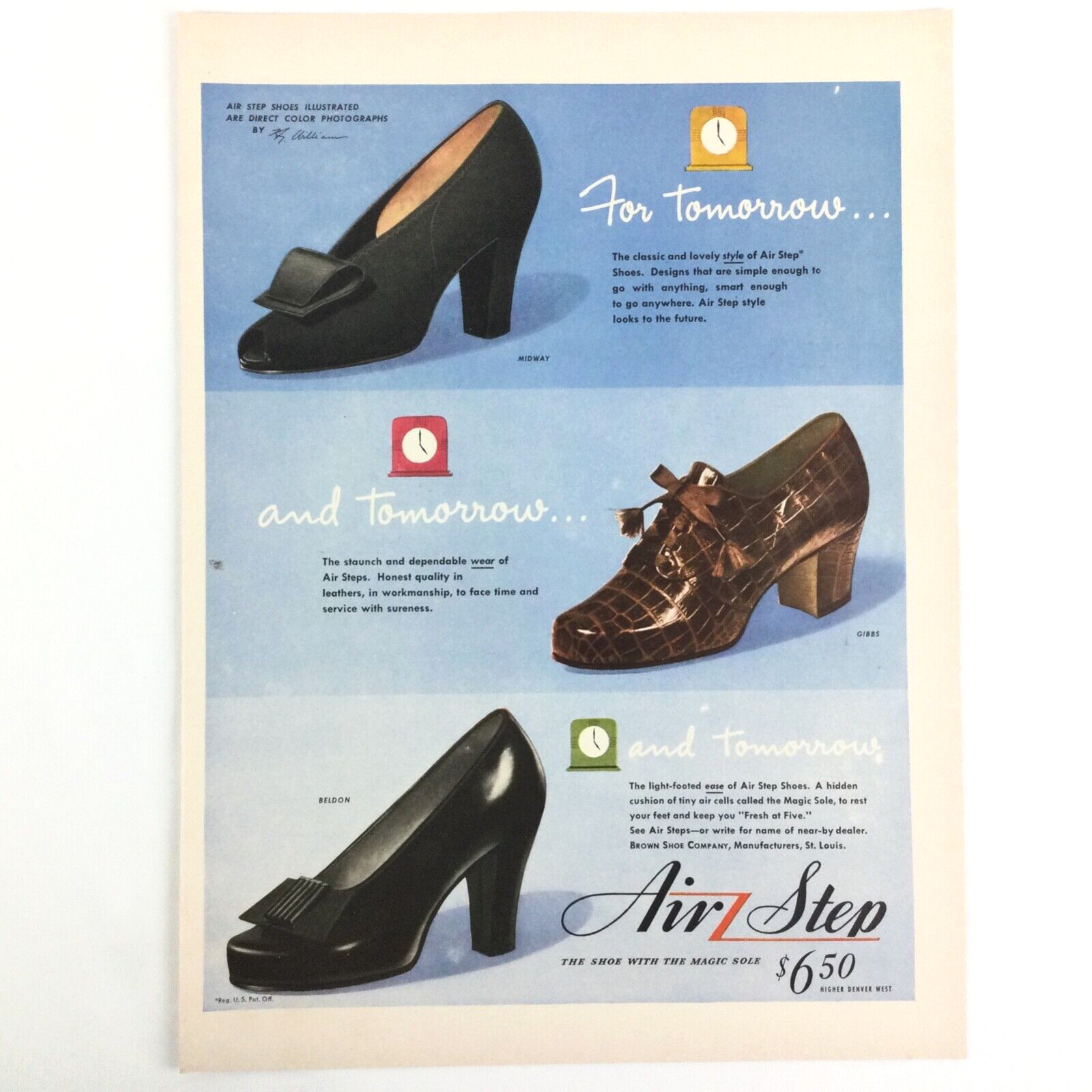 1943 Air Step Shoes PRINT AD WW2 Womens Fashion Heels Dressy Career Black Brown