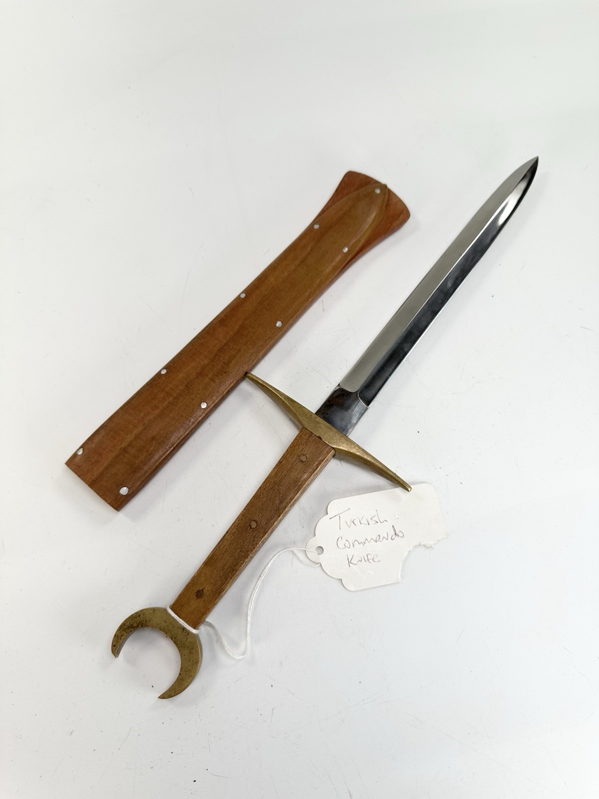Handmade Turkish? Half Moon Islamic Double Edged Dagger With Wood Scabbard