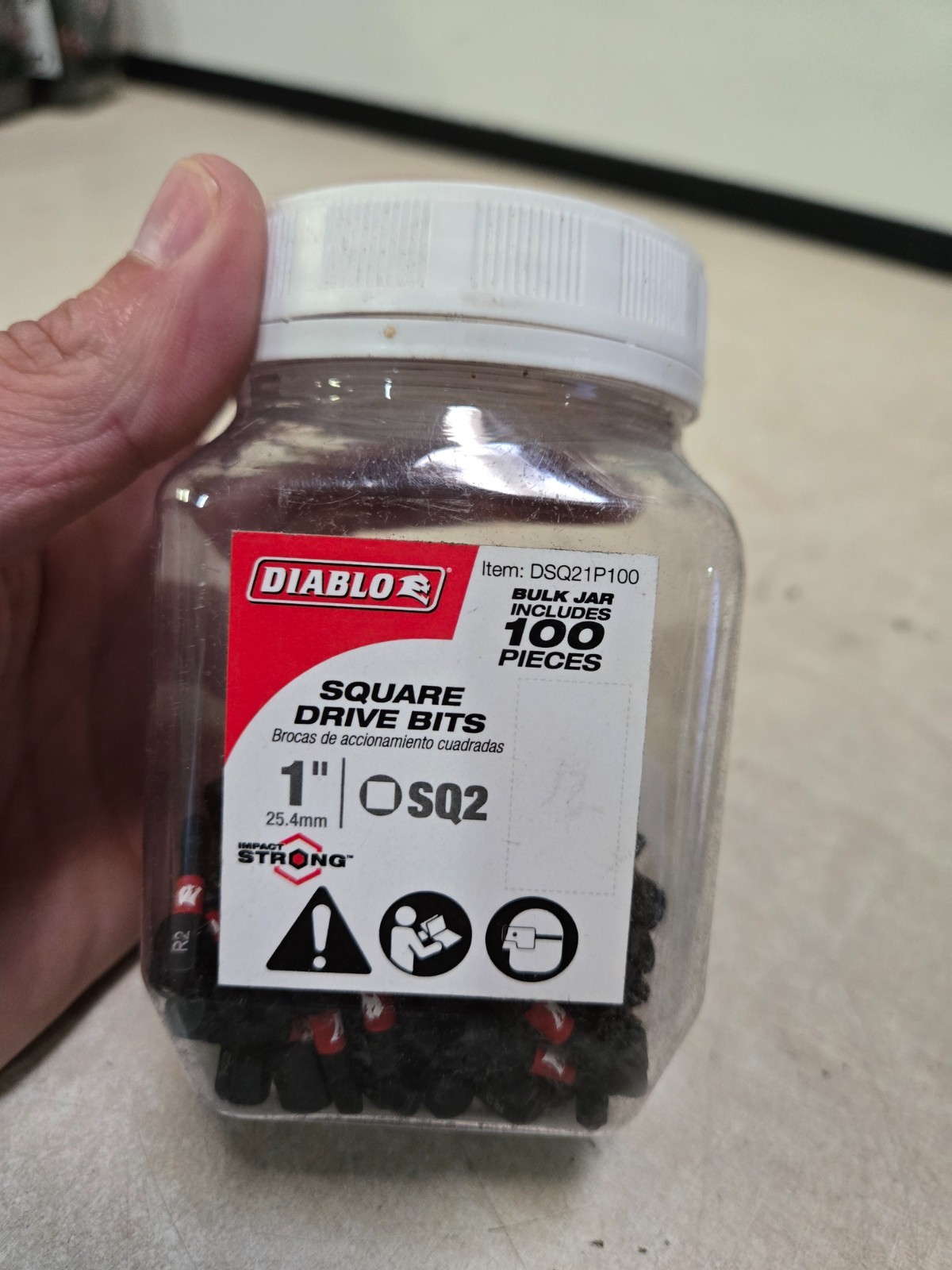 Diablo 1” SQ2 Sq Drive Bits Bulk Jar 100 Pk Impact Strong Driver Bits DSQ2P100