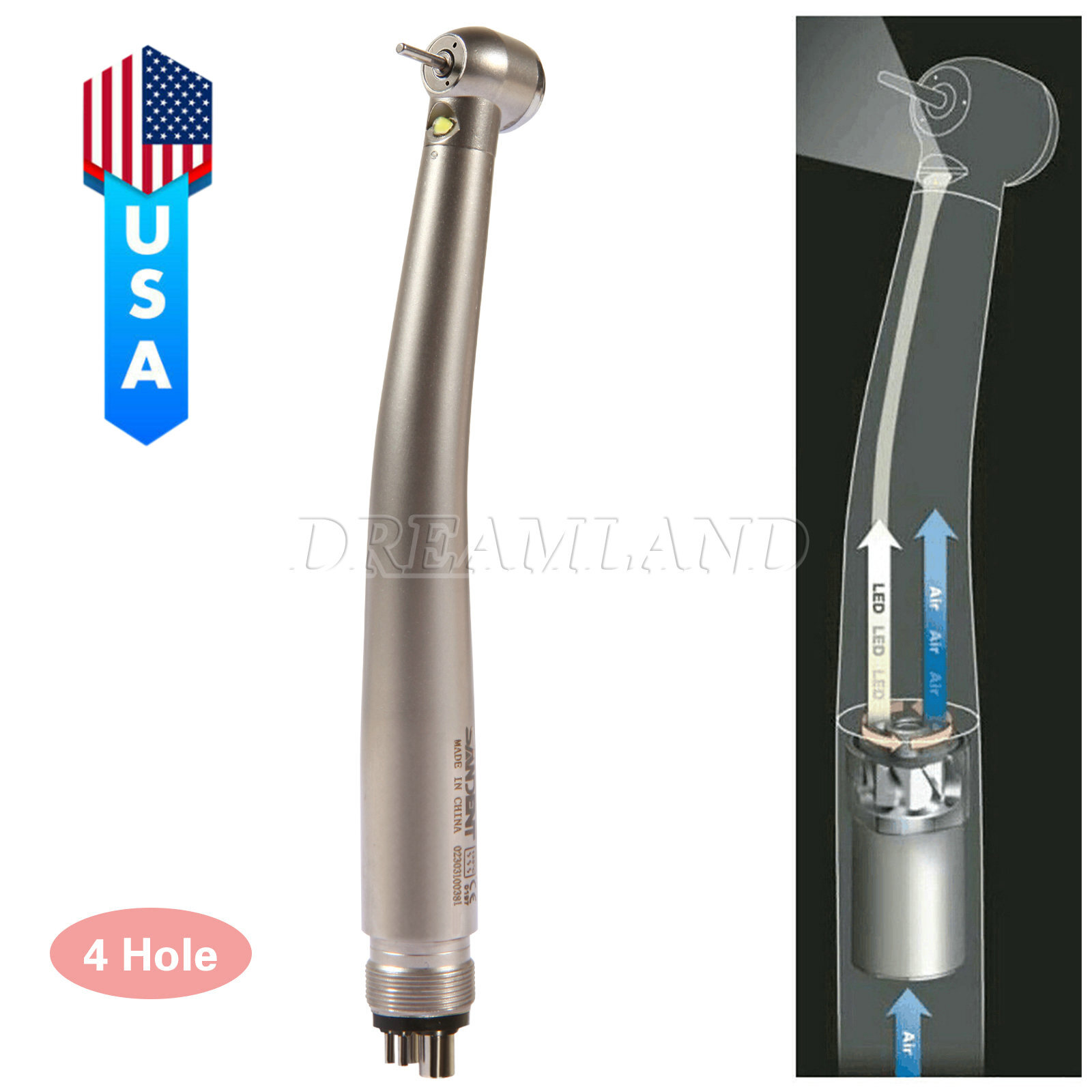 KAVO Style Dental LED Fiber Optic High Speed Handpiece 3 Spray 4 hole