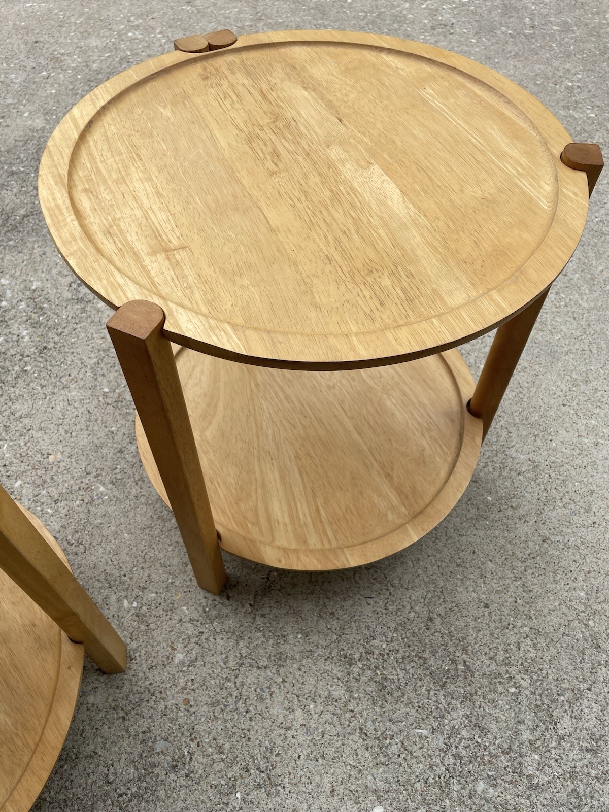 Pair Dansk MCM Danish Folding Round End Tables with Removable Trays