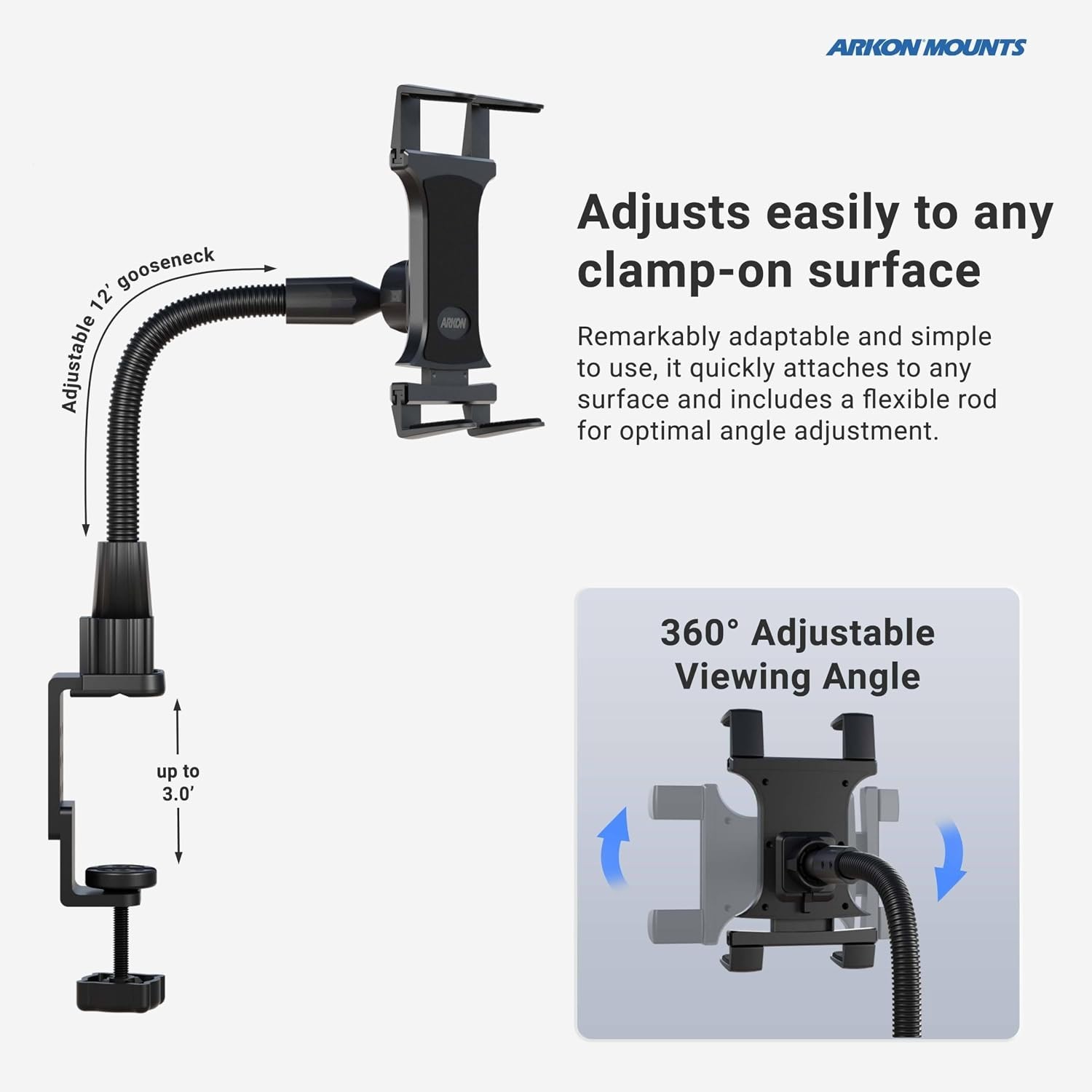 Heavy Duty Tablet Holder with Clamp Mount