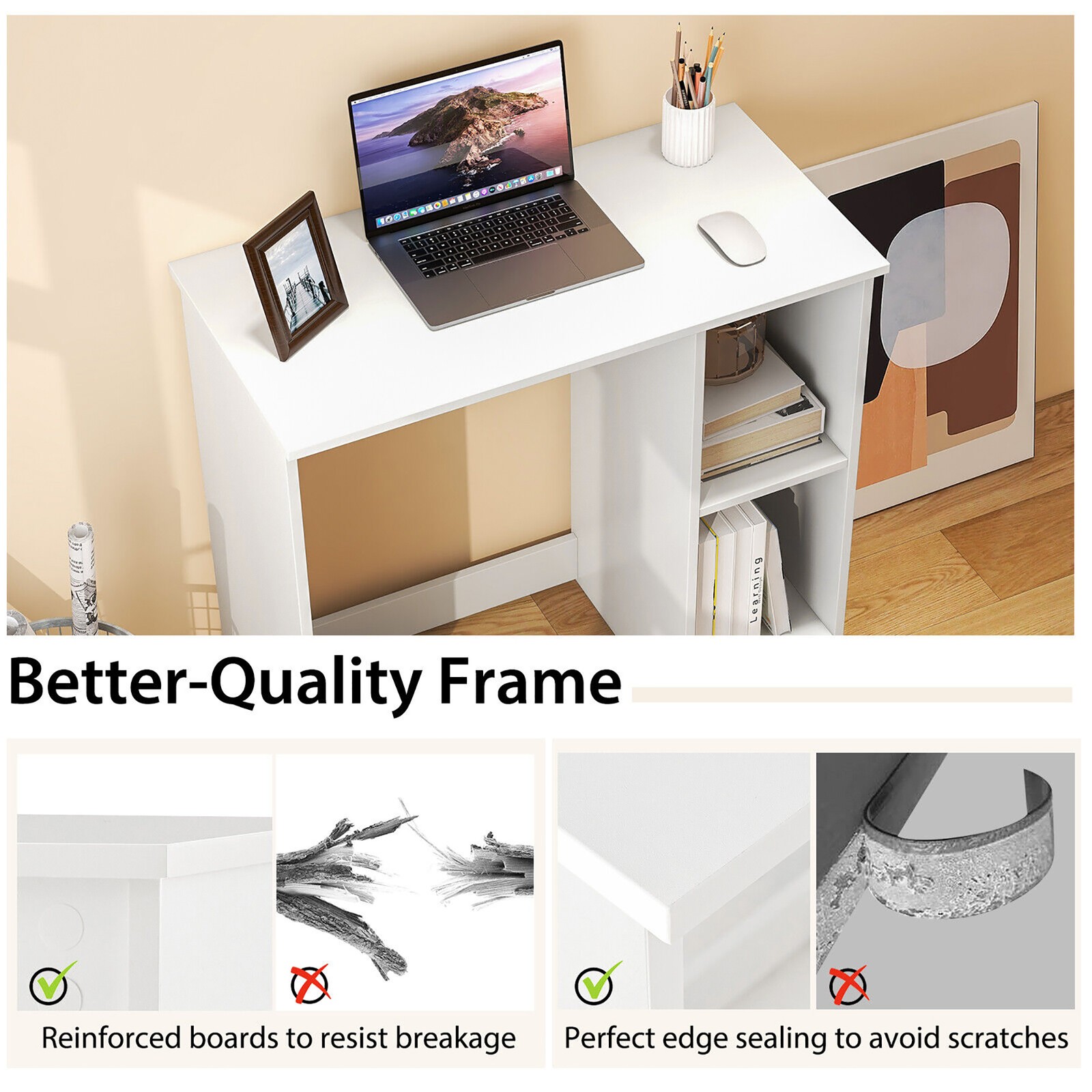 31.5" Small Computer Desk Home Office Study Writing Desk with 2 Compartments