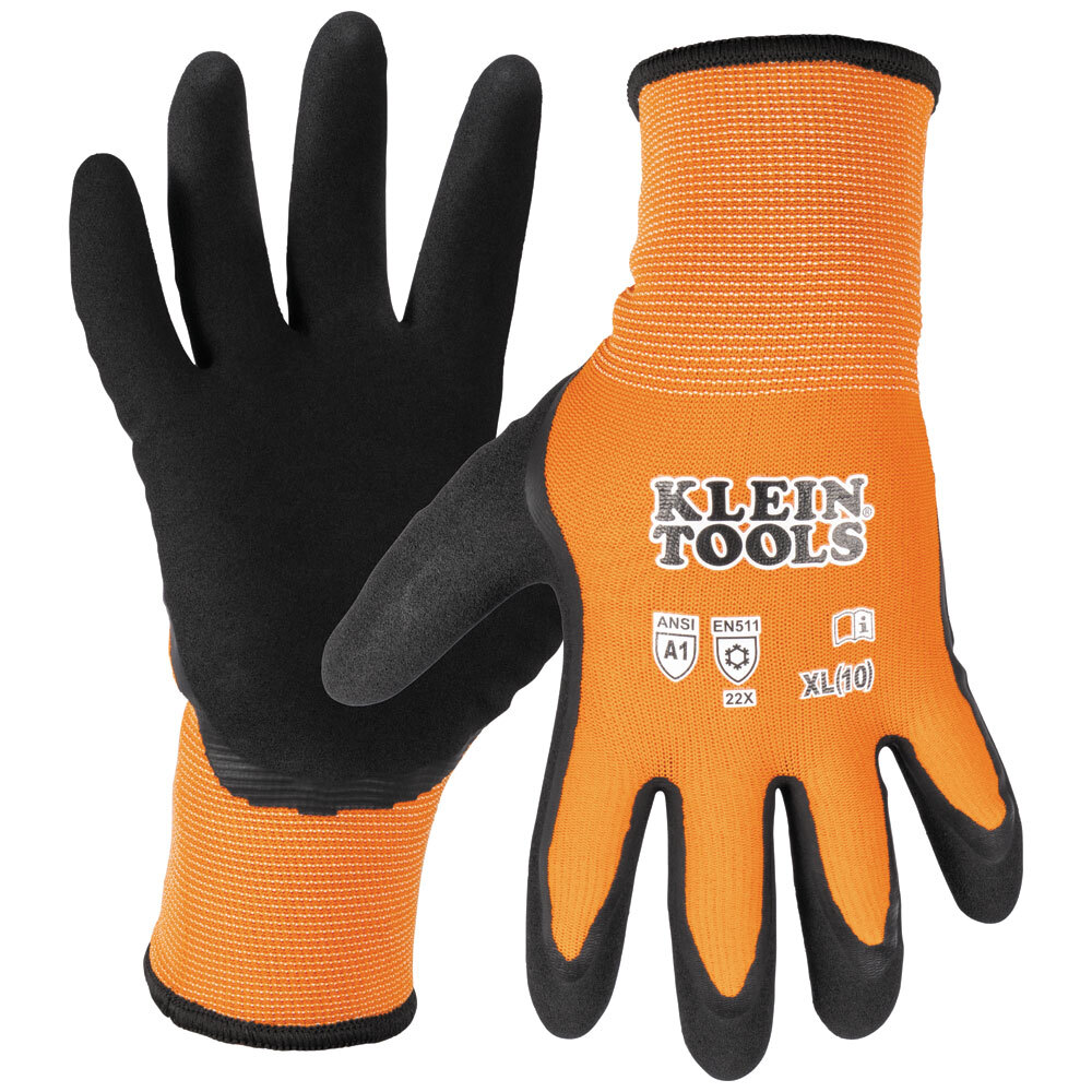 Klein Tools 60837 Winter Knit Dipped Gloves, Cut Level A1, Touchscreen, X-Large