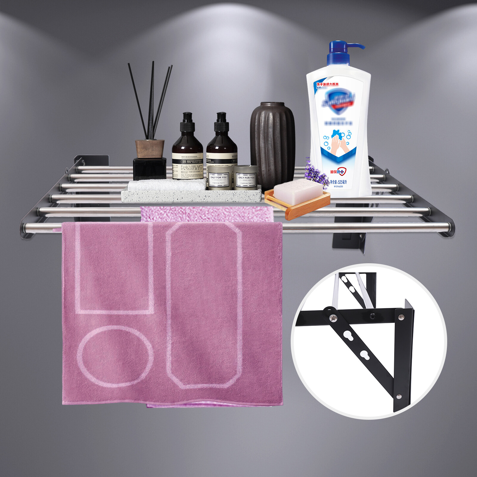 Folding Laundry Drying Rack Wall-mount Foldable Clothes Dryer Hanger Storage
