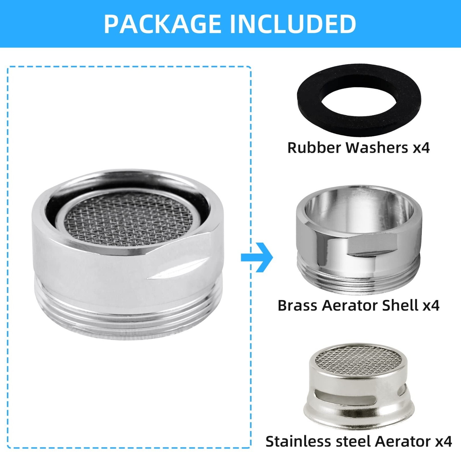 4 PCS Faucet Aerator, Kitchen Sink Aerator Faucet Filter with Solid Brass Shell