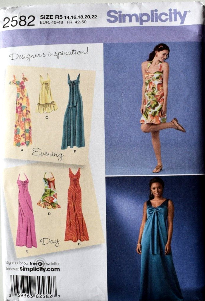 SIMPLICITY PATTERN 2582 DRESSES  MISSES/PETITE SIZES  14 16 18 20 22  UNCUT FF