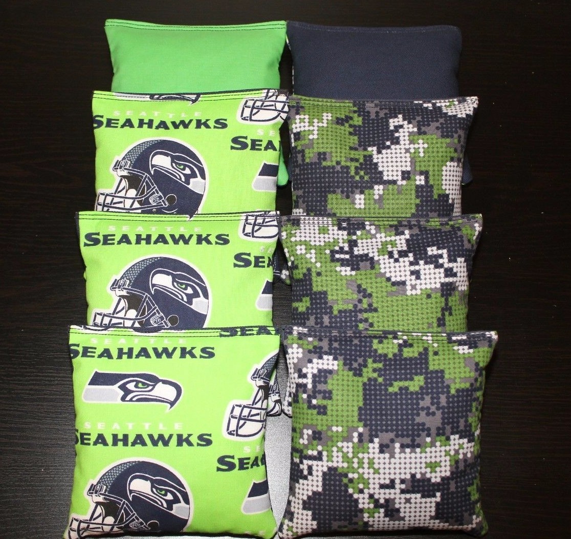 ALL WEATHER made w Seattle SEAHAWKS Fabric 8 ACA Reg CORNHOLE BAGS