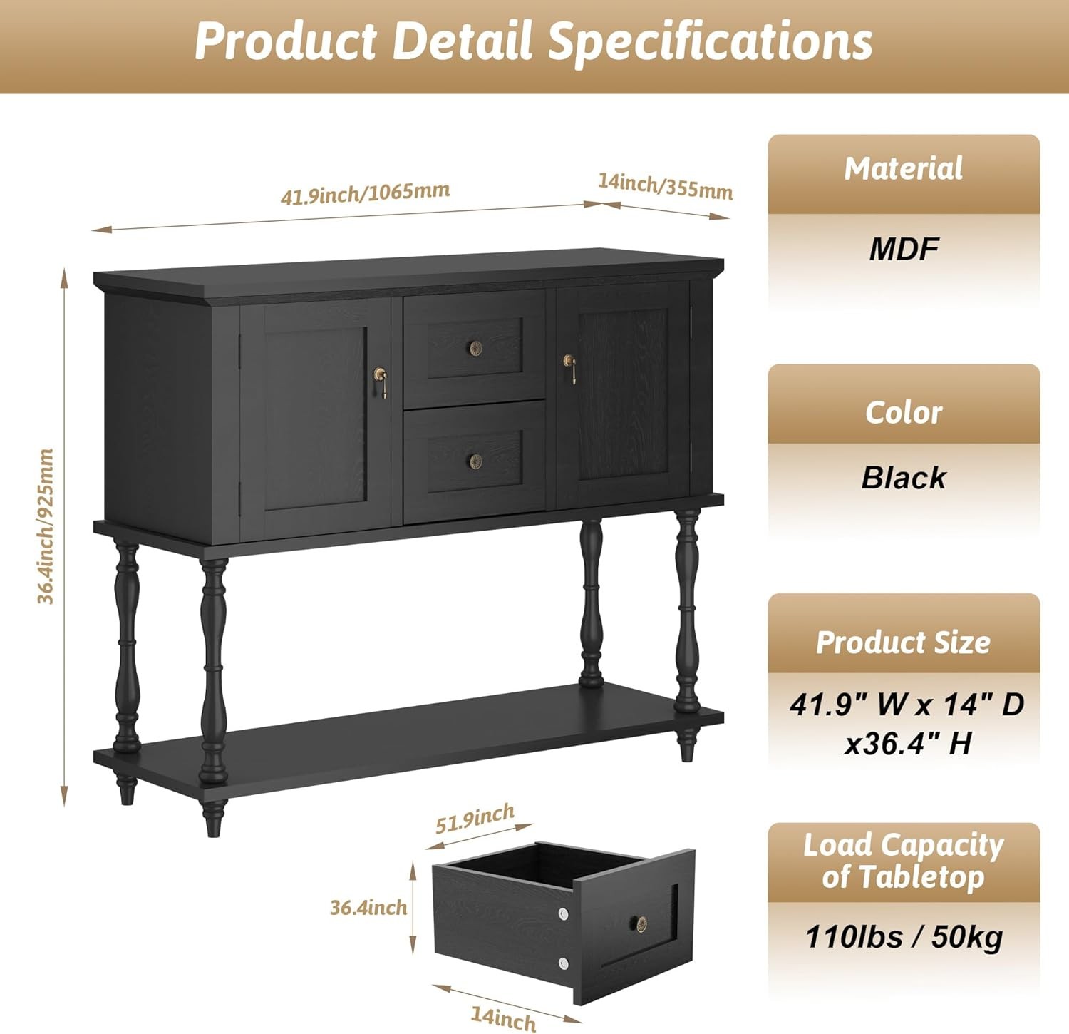 Entryway Console Table with Drawer Storage Shelf Door Buffet Sideboard Cabinet