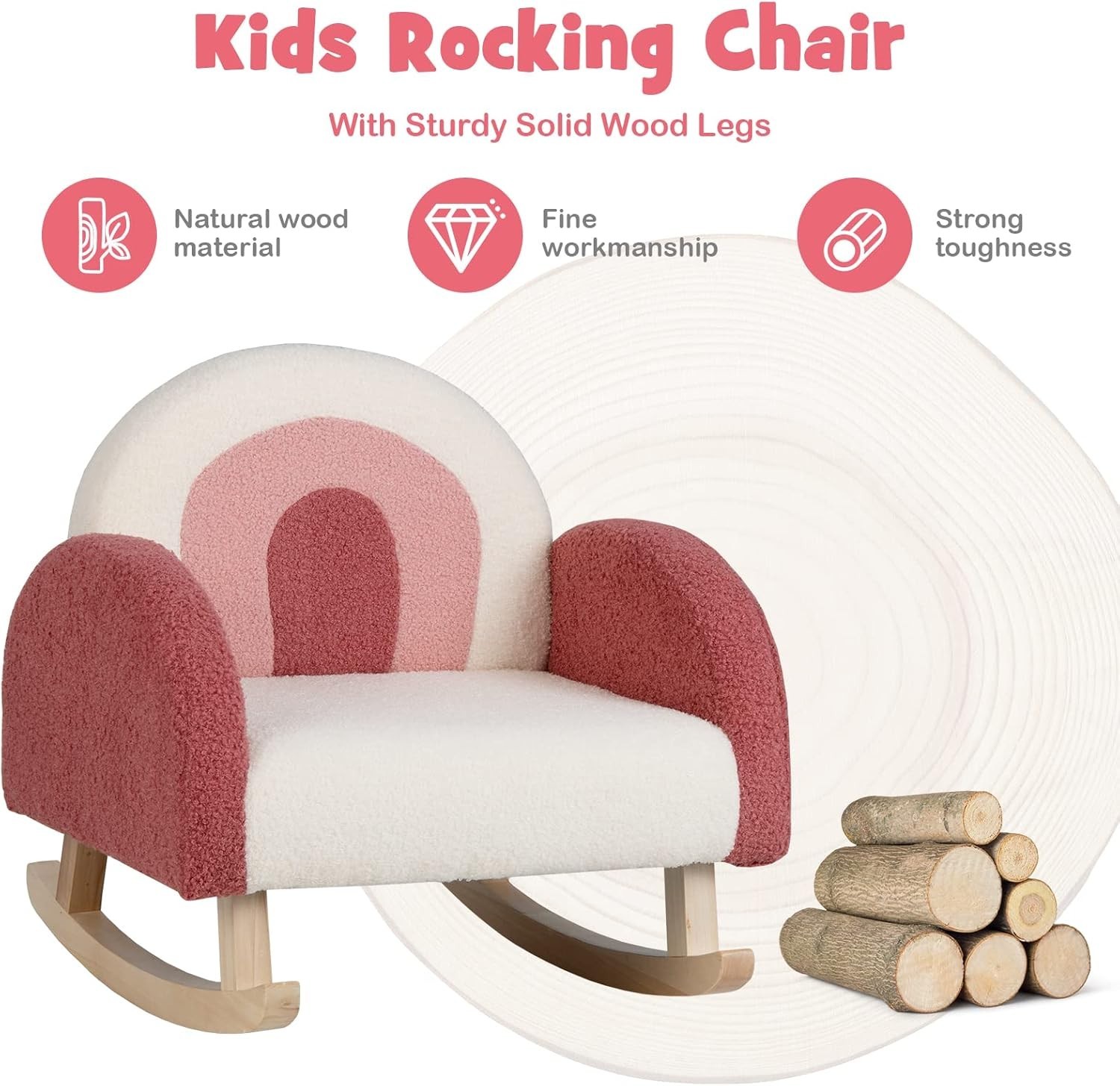 Durable Red Plush Rocking Chair for Kids - Stylish Armchair for Reading & Play