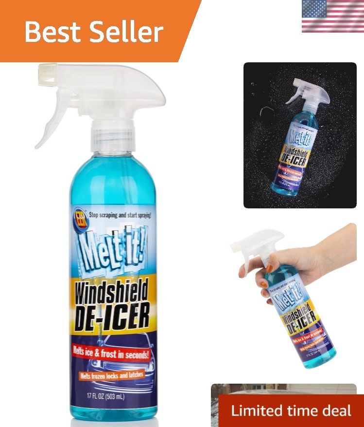 Versatile 17 Fl Oz Ice Melt Spray for Windshields, Mirrors & Locks - Made in USA