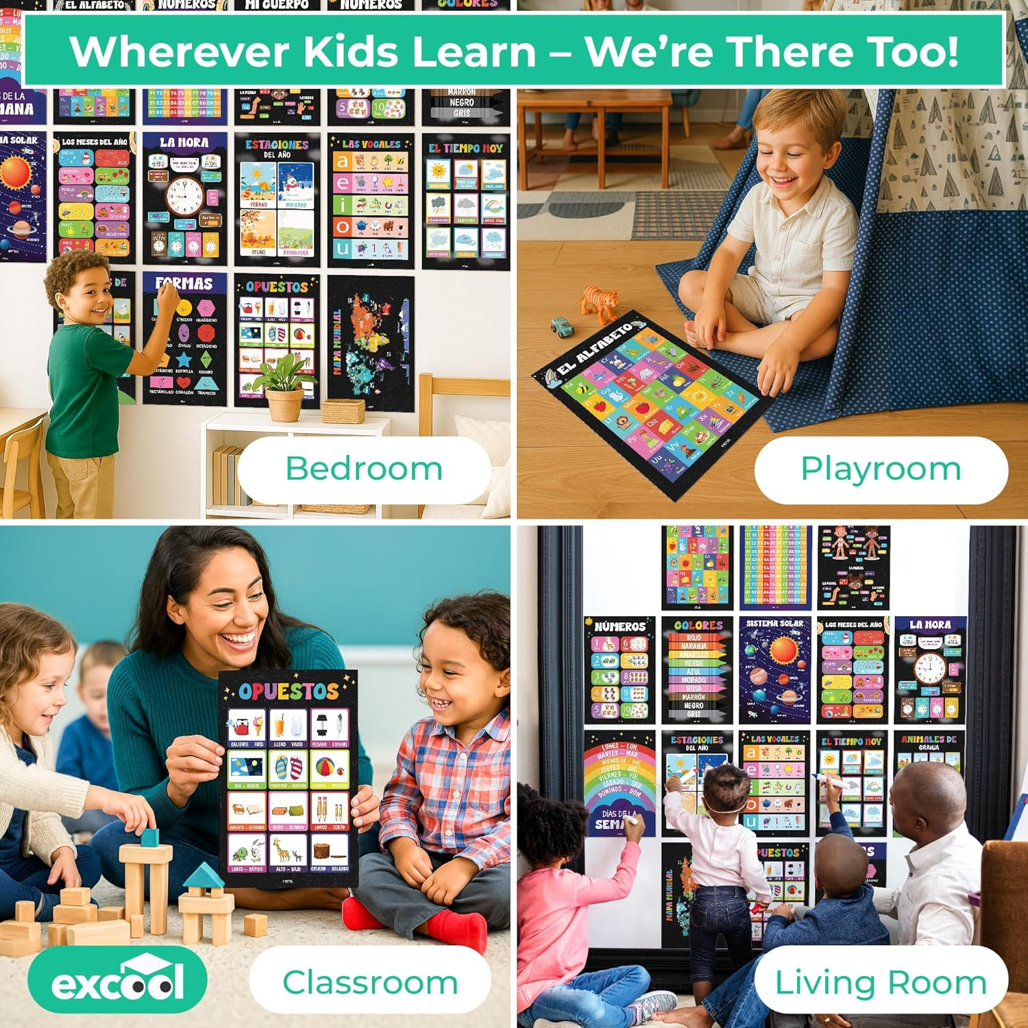 16 Spanish Classroom Posters for Elementary - Chalkboard Bilingual Educational P