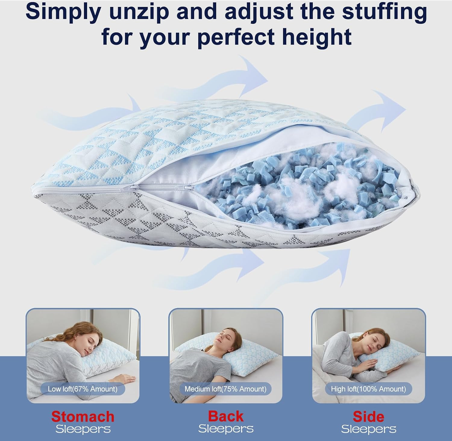 Cooling Shredded Memory Foam Pillows: Adjustable Bed Pillows for Hot Sleeping, Q