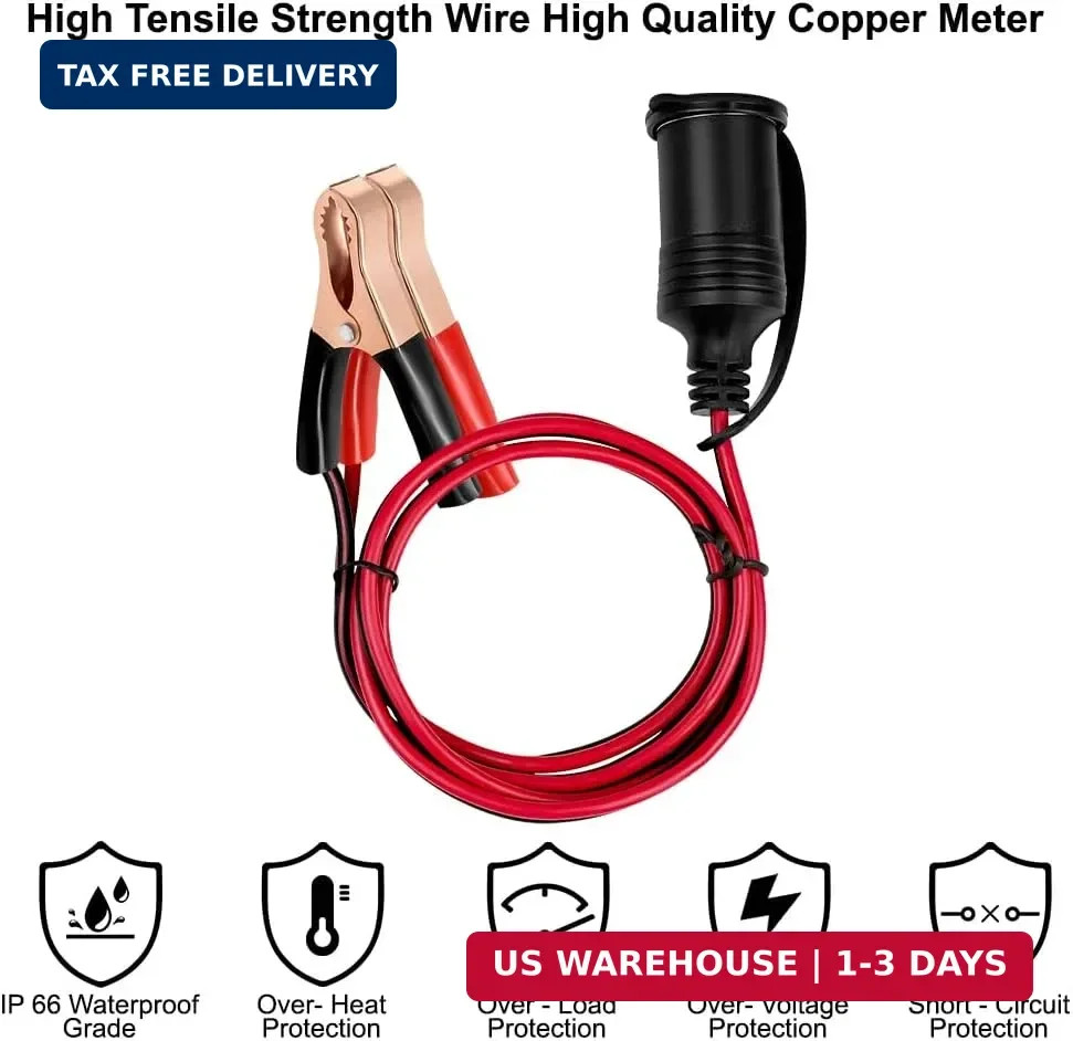 Cigarette Lighter Socket with Battery Alligator Clip, Female Cigarette Li