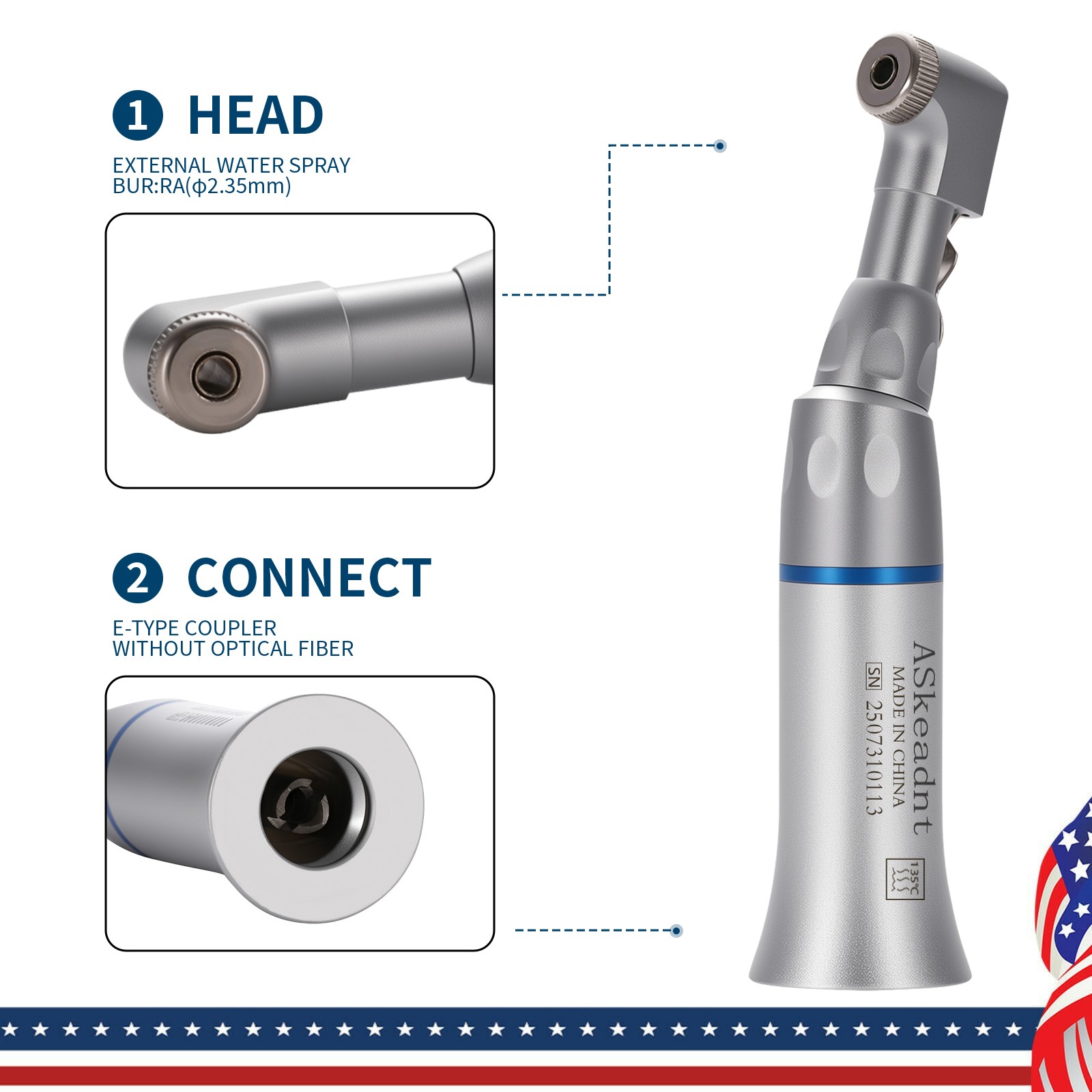 Dental Slow Low Speed Contra Angle Handpiece Latch Bur E-Type ASkeadnt AS