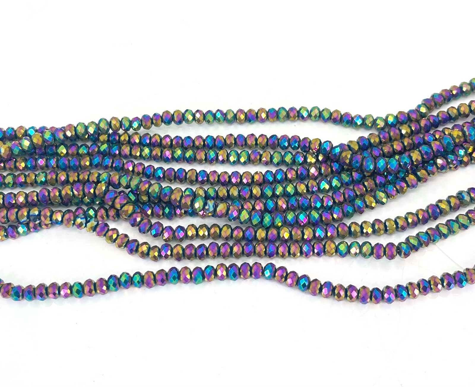 100 Peacock rainbow Glass Crystal Faceted Rondelle Beads 4x2mm Metallic