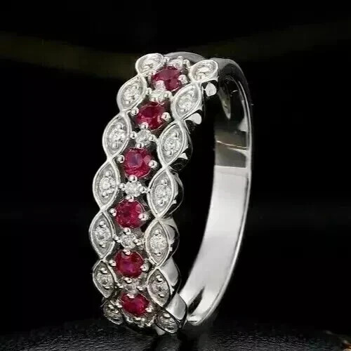 2CT Round Cut Lab Created Red Ruby Women's Engagement Ring 14K White Gold Plated