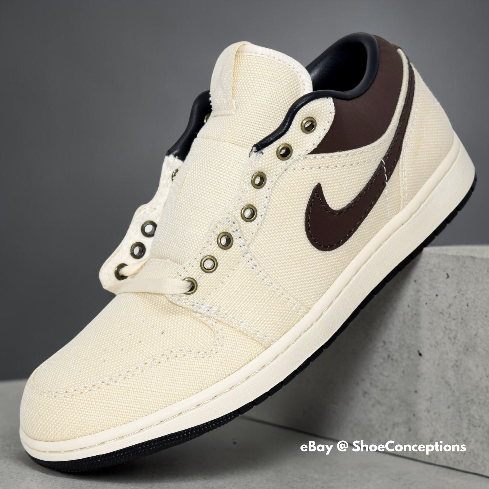 Nike Air Jordan 1 Low PRM Shoes Pale Ivory Baroque Brown IB8058-110 Men's NEW