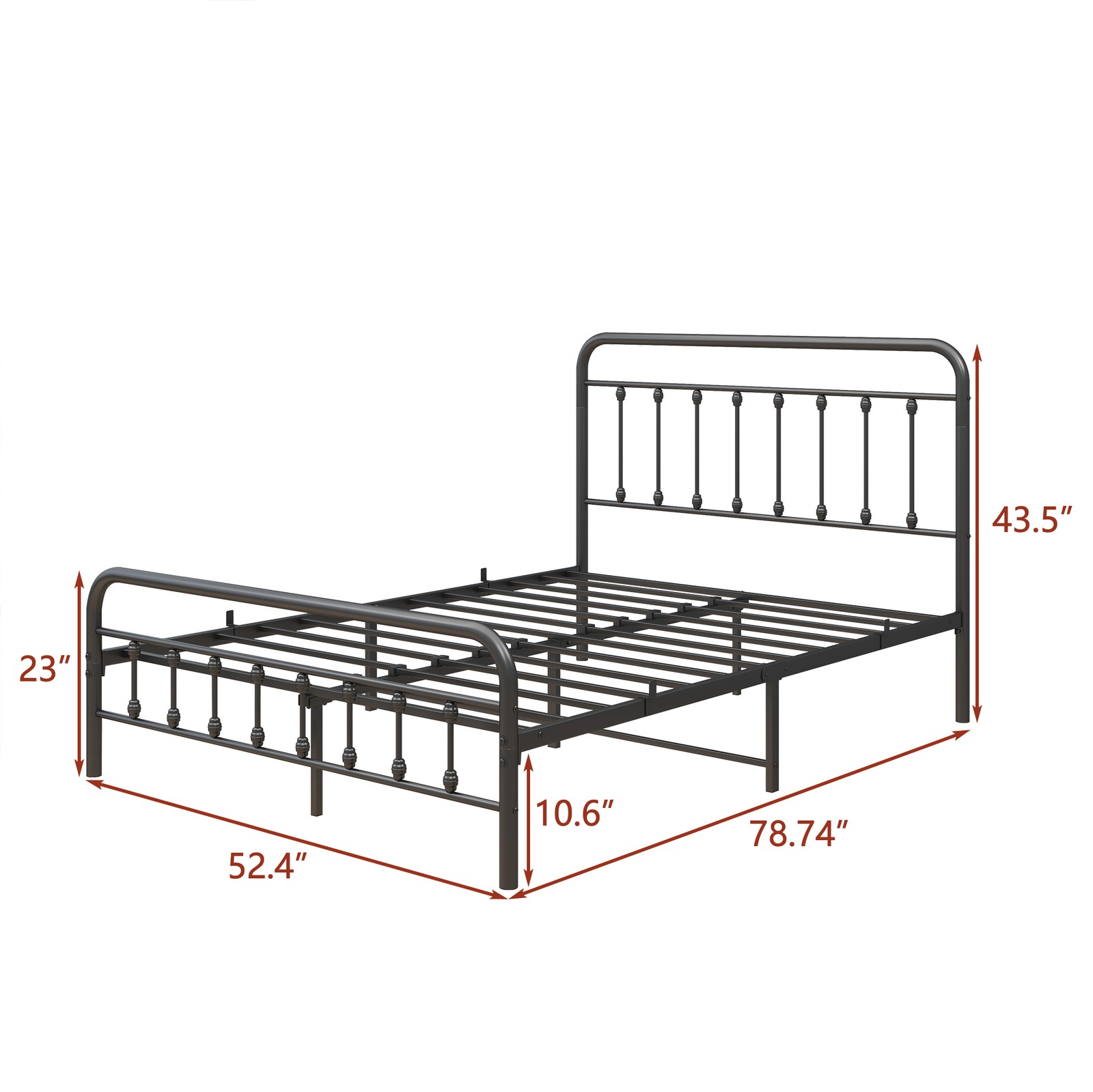 Full Size Metal Platform Bed Frame with Petal Accented Headboard