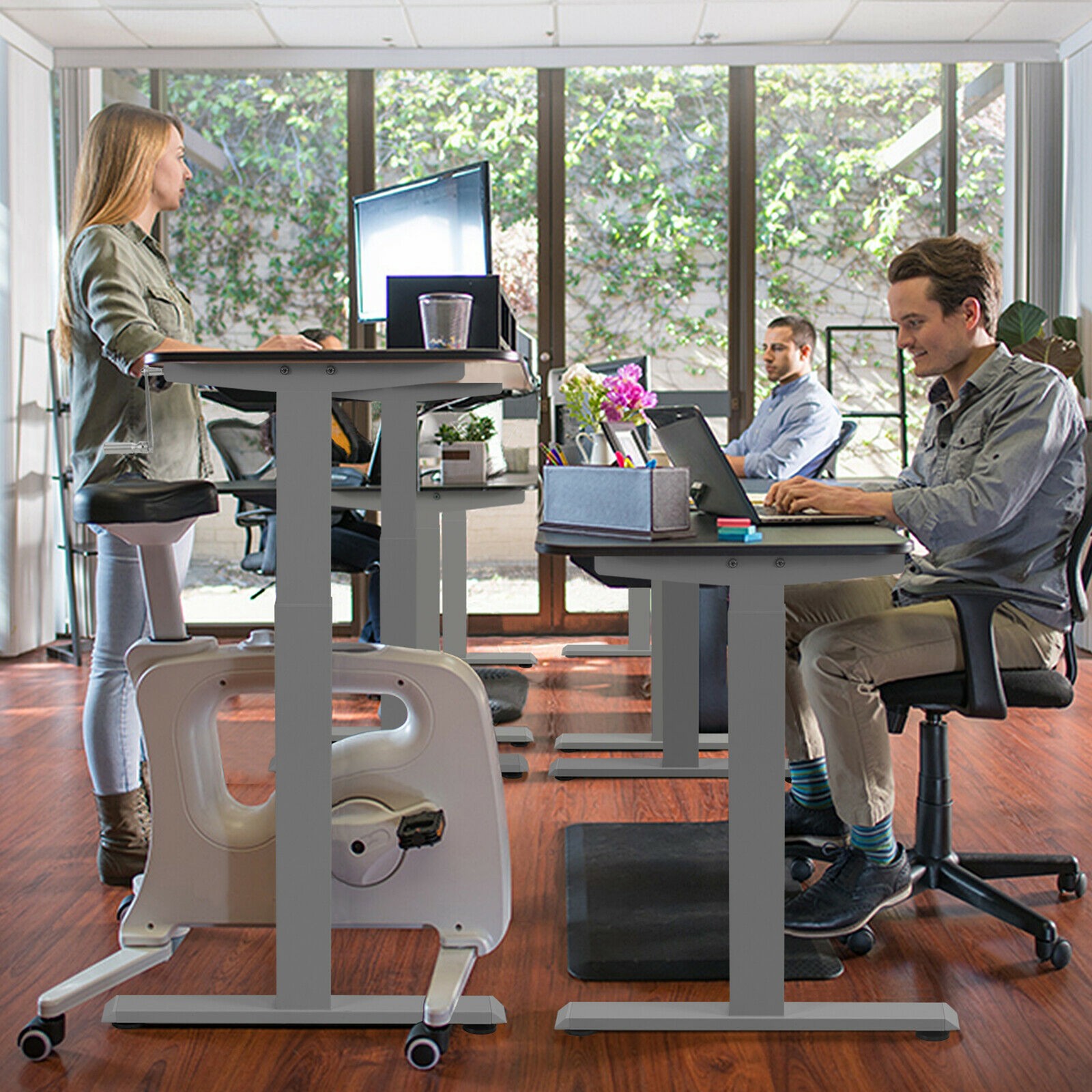 Hand Crank Sit to Stand Desk Frame Height Adjustable Standing Base Grey
