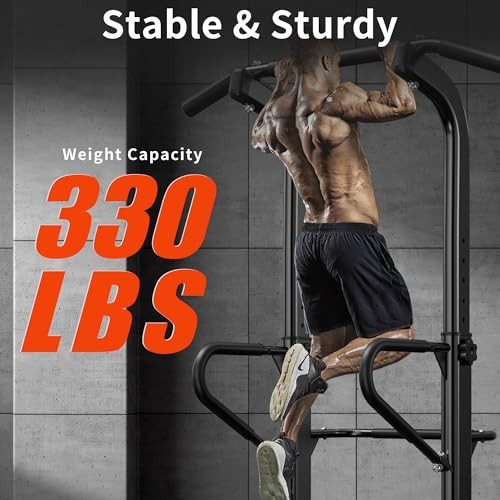 Power Tower 11 Height Adjustable Pull Up Bar and Dip Station Multi-Function