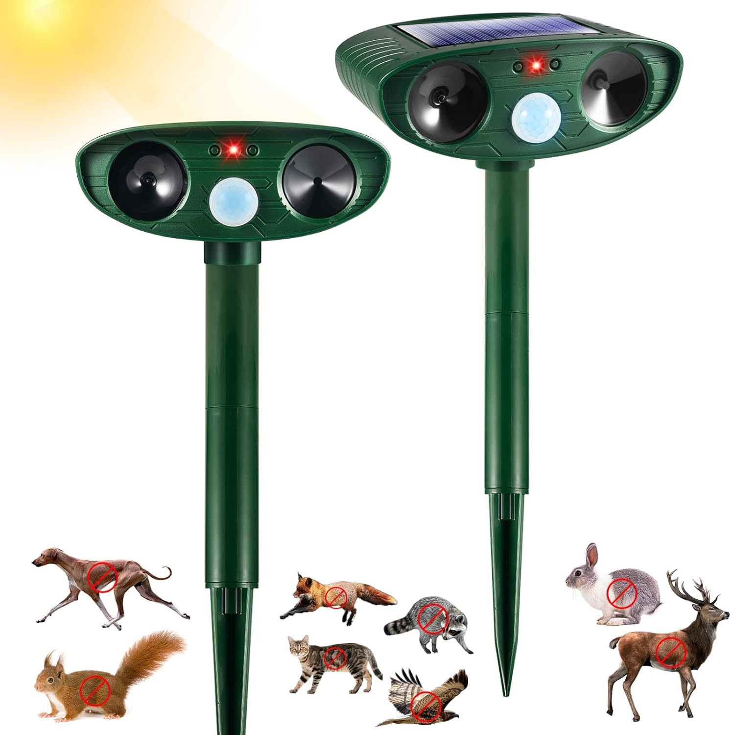 Solar Ultrasonic Animal Repeller - 2 Pack Motion Sensor for Yard Protection