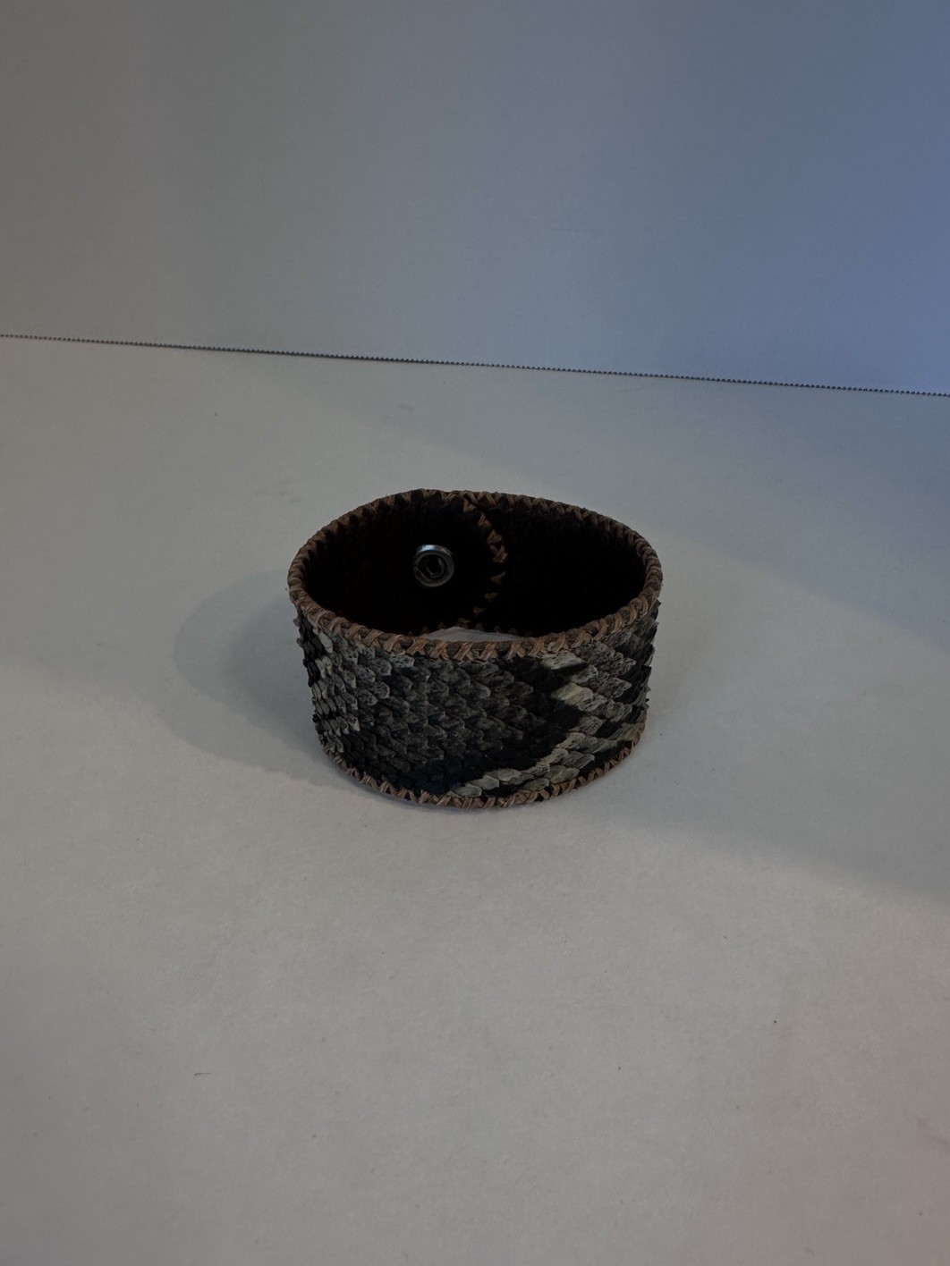 Python Snakeskin Leather Cuff Bracelet Wristband 8" Brown Exotic Snap Closure