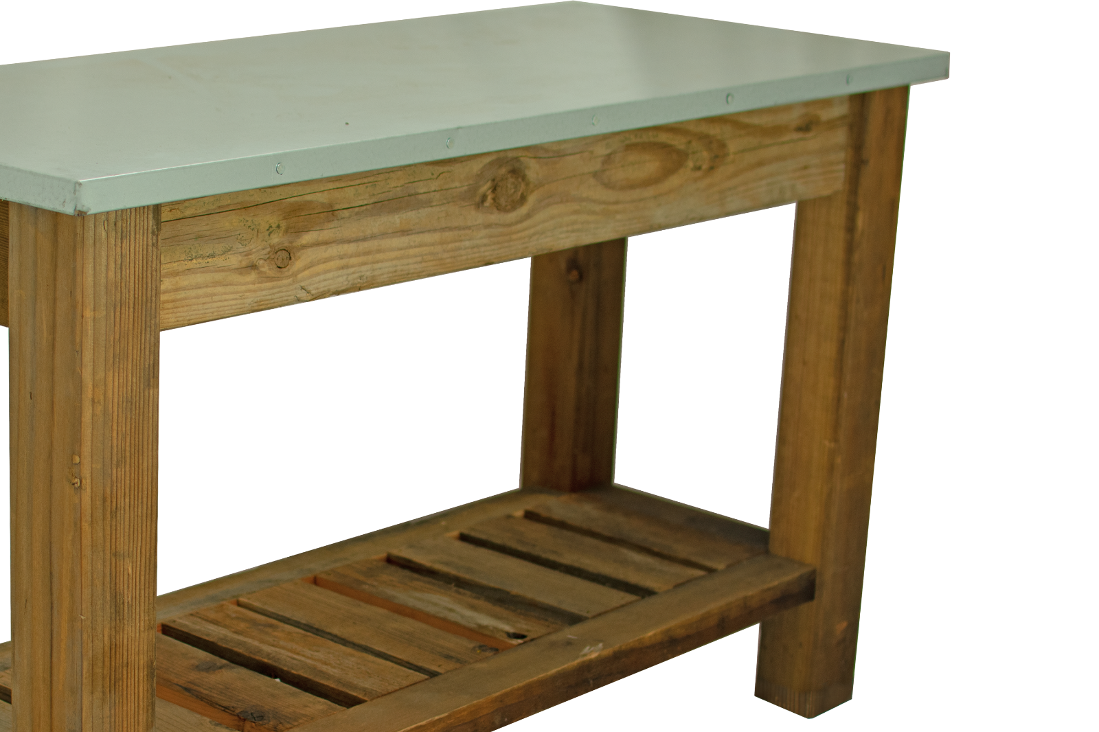 Redwood Patio Console Table & Outdoor Garden Utility Table Stainless Steel Top