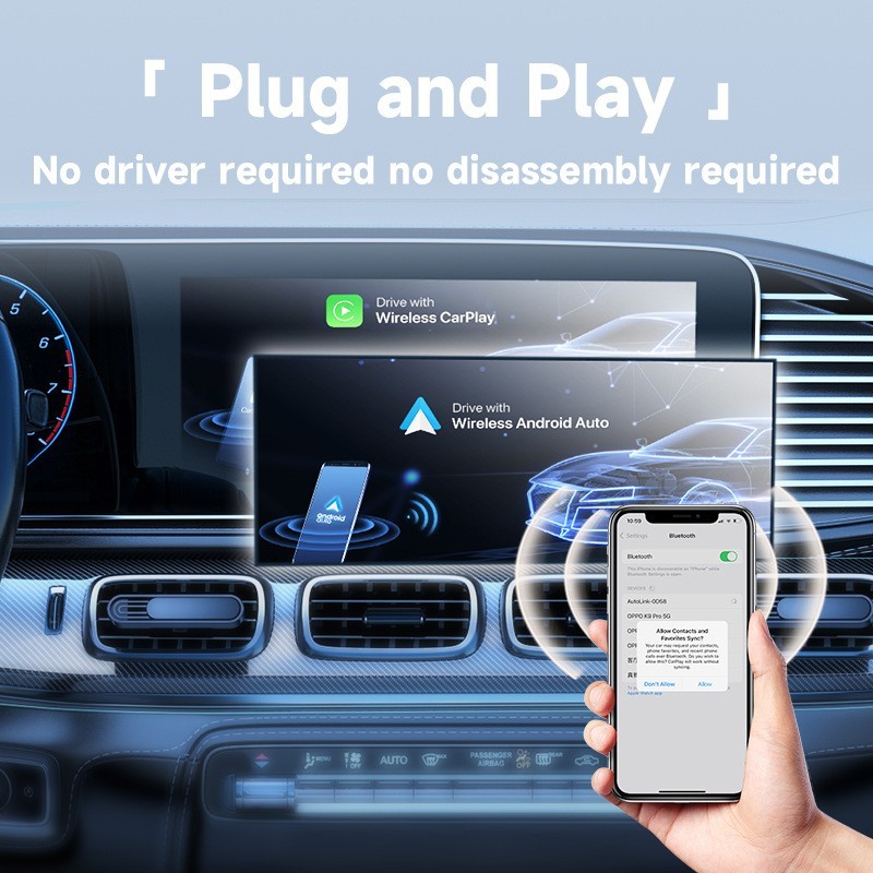2IN1 Android Auto Wireless CarPlay Adapter Dongle for Android 11+ Converts Wired