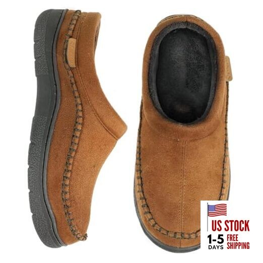 Men's Slip On Moccasin Slippers, Indoor/Outdoor Warm Fuzzy 10.5 Cold Tawny
