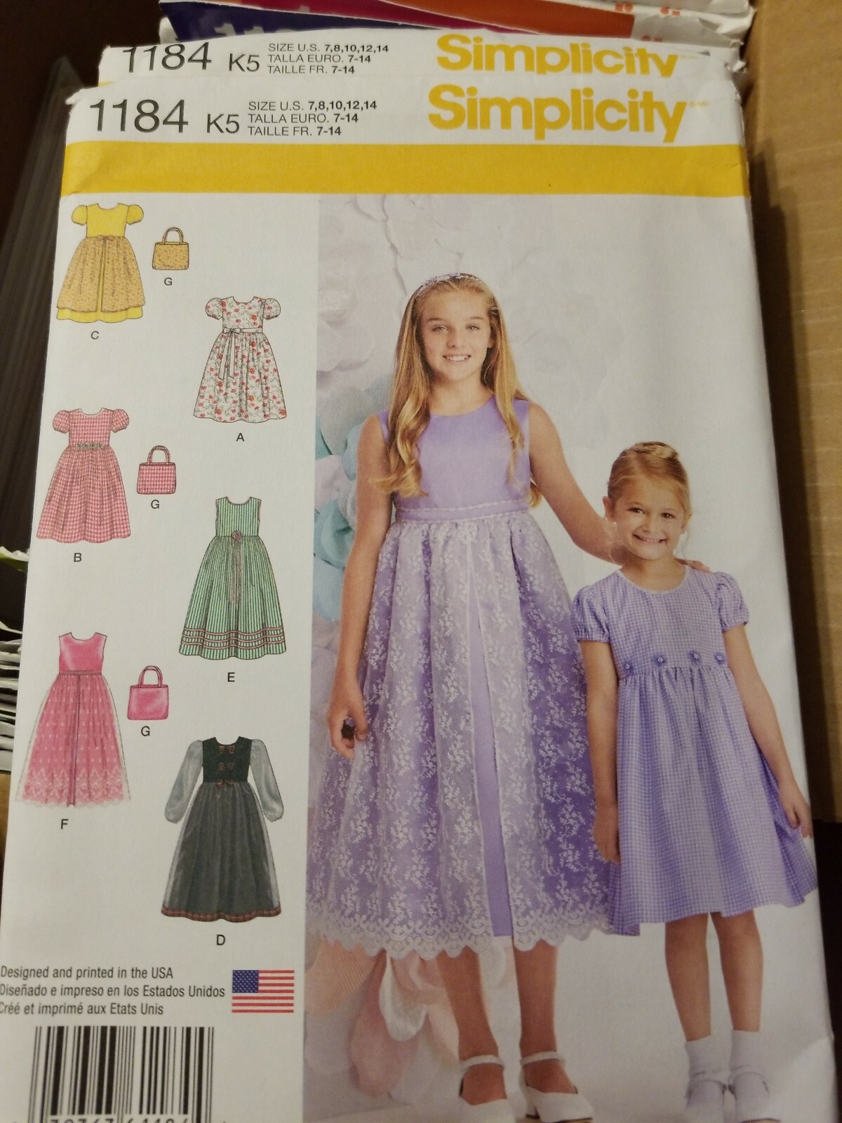 Simplicity Girls Dress w/ Petticoat Option & Purse 3-6 or 7-14  UC