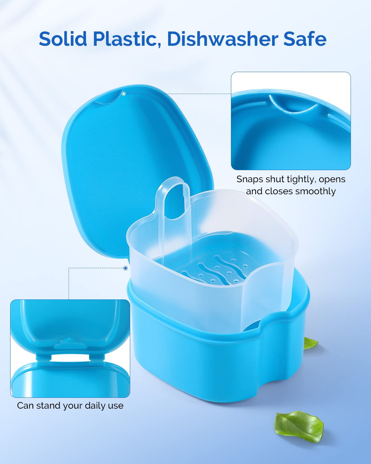2Pcs Denture Bath Case, Denture Cup for Soaking Dentures with Strainer Basket Tr