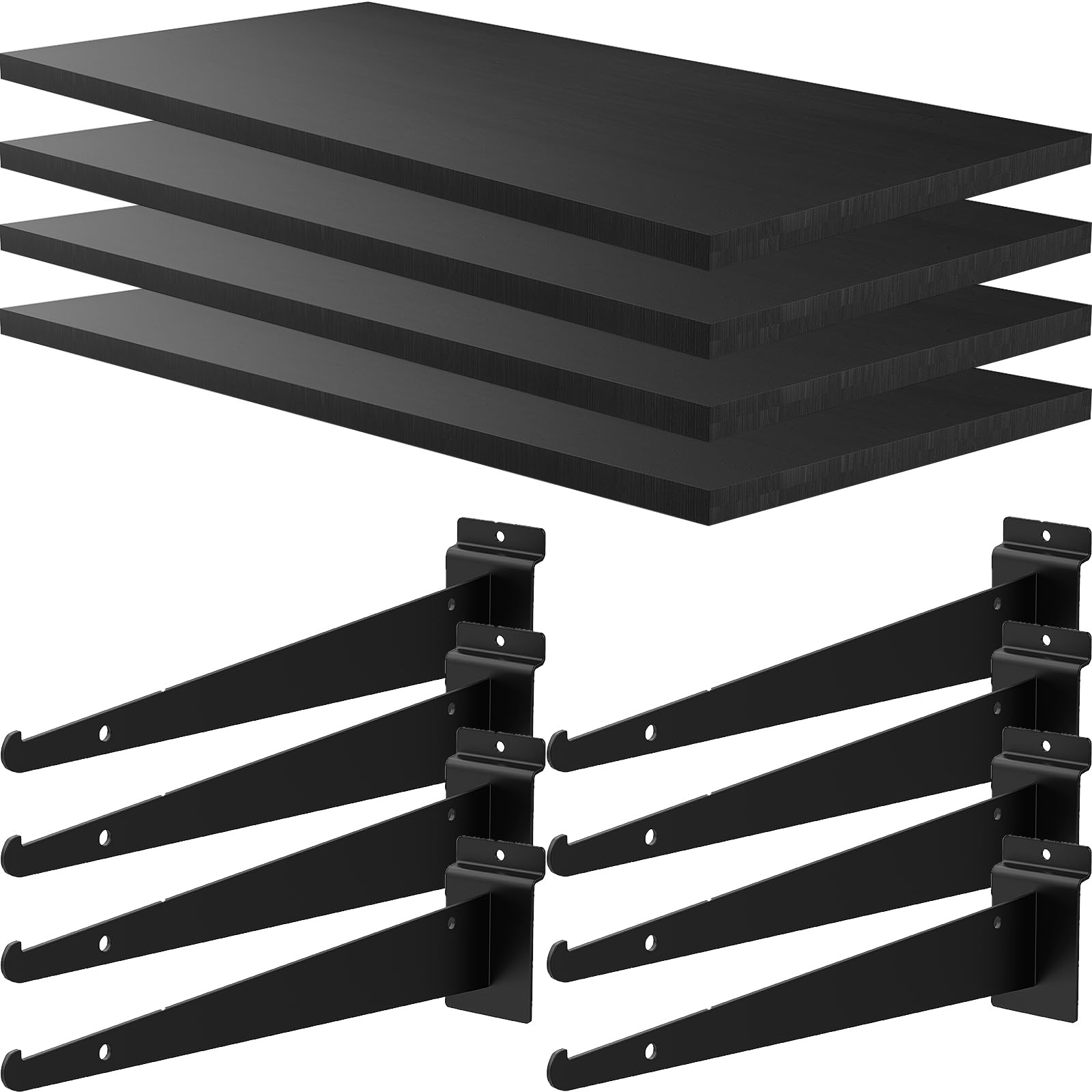 BeapTcely 4 Pack Large Wooden Slatwall Shelf, 24 x 12 Inch Slatwall Shelves w...