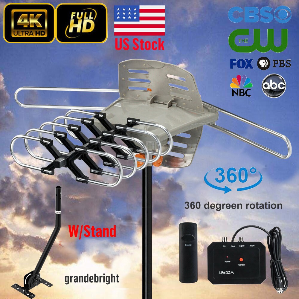 990miles 4K 1080P Outdoor Amplified HDTV TV Antenna Digital UHF VHF 360°Rotation