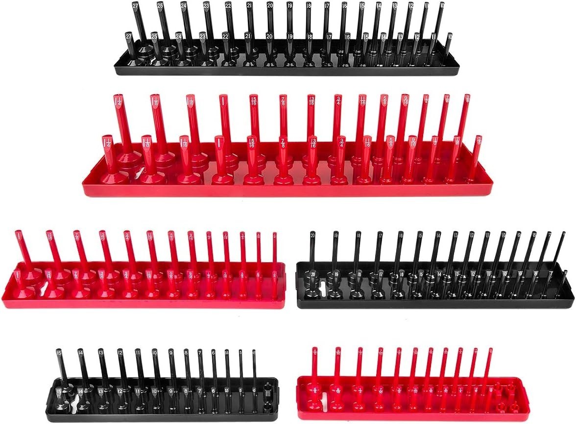 Mechanic Tool Organization - 6/8 Piece Socket Tray Set Red Sae Black