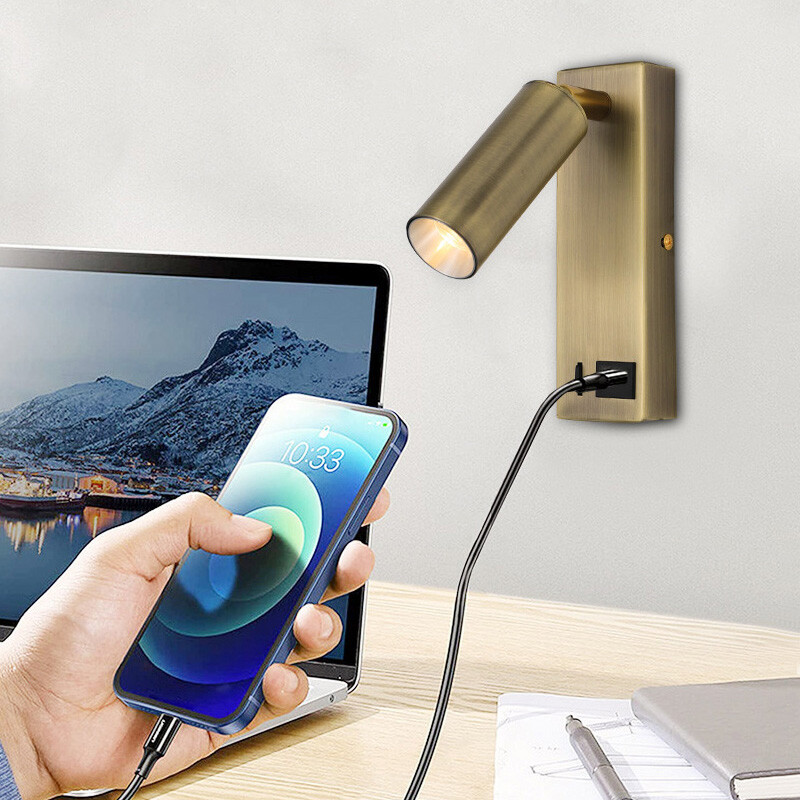 COB LED Bedside Light Wall Lamp Fixture USB Charging Port Switch Surface Mounted