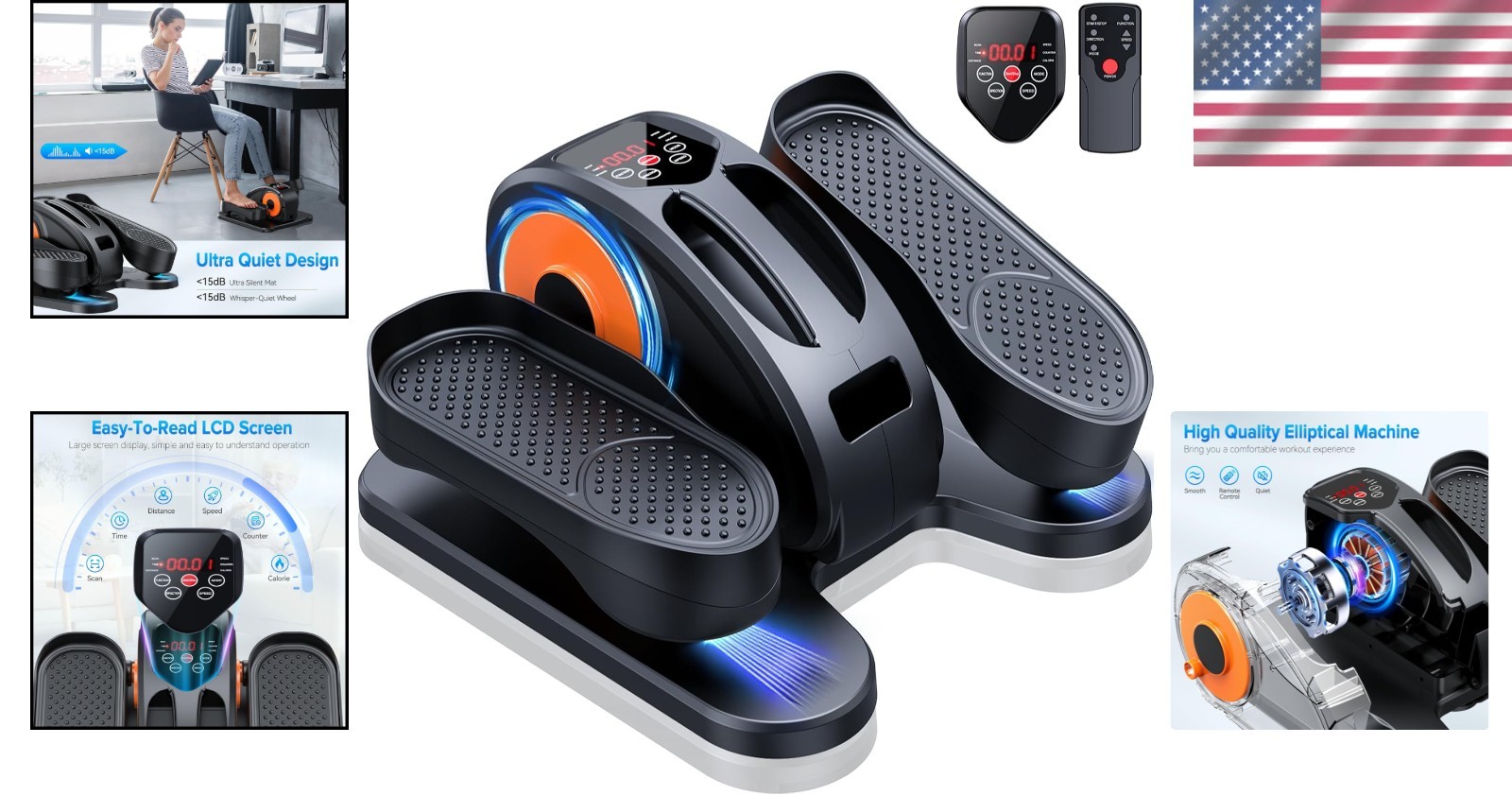 Quiet Under Desk Elliptical Leg Exerciser - Electric, Fully Assembled & Compact