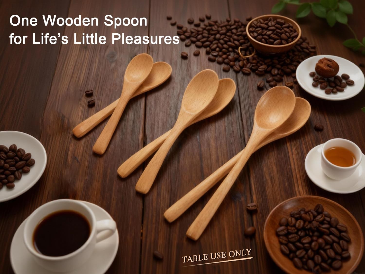 6 Piece Small Wooden Spoons Set - Premium Beech Multiple Sizes, Light Brown