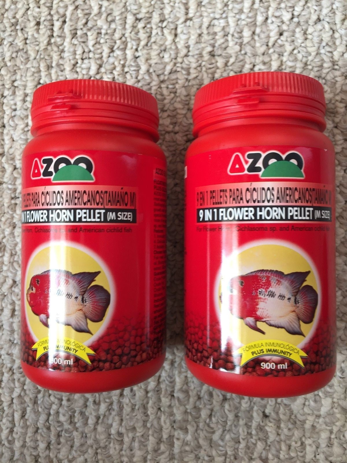 LOT OF TWO 385 GM AZOO 9 in 1 FLOWERHORN FOOD (MEDIUM PELLET)