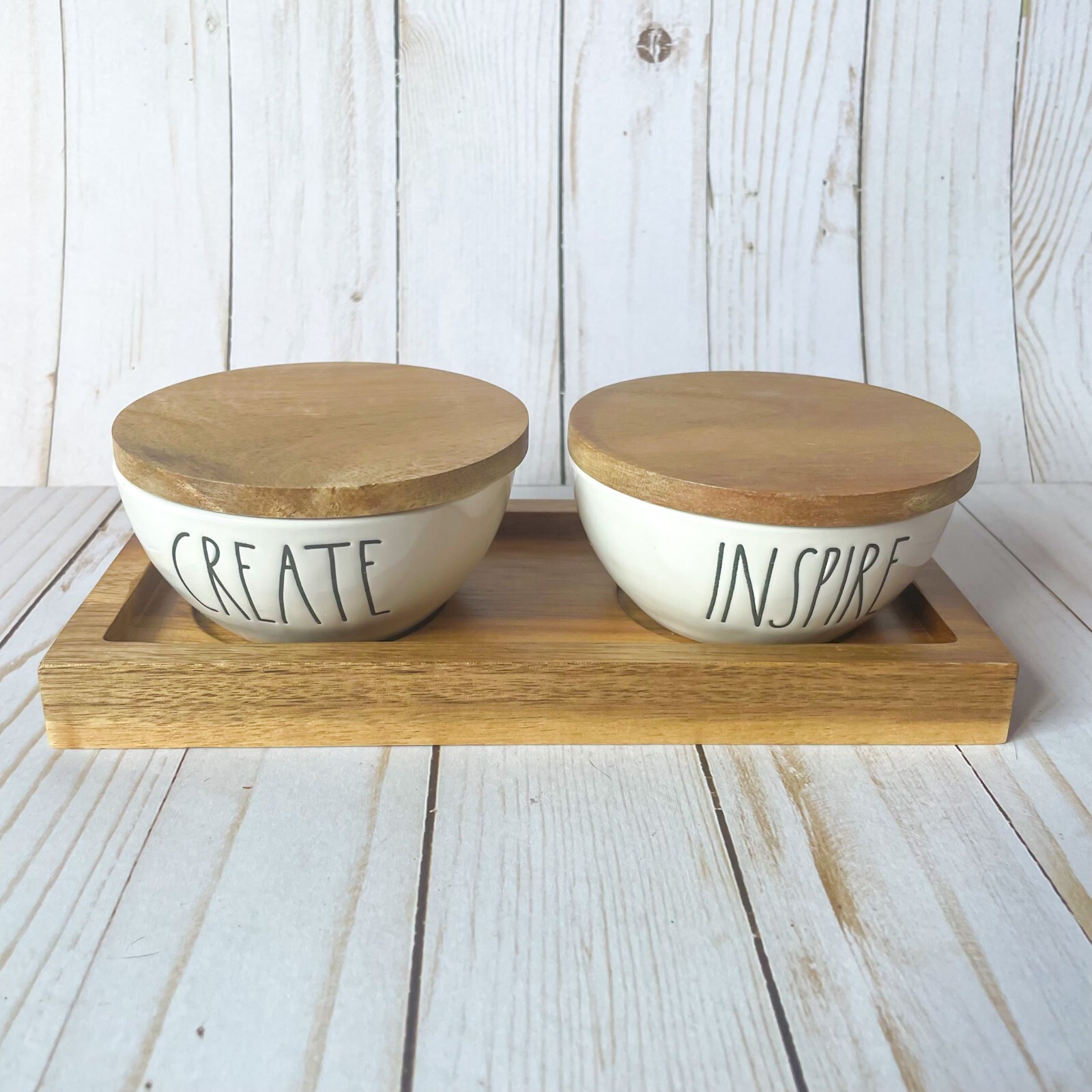 Rae Dunn Pinch Bowl Set Ceramic with Wood Lids & Tray Create & Inspire Teacher