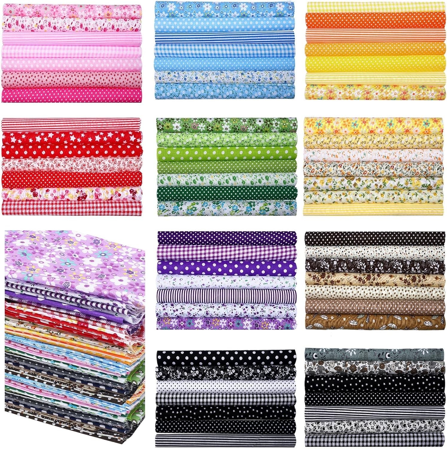 Tudomro 70 Pcs 10 x 10 Inch Cotton Fabric Square for Quilting Assorted Sewing