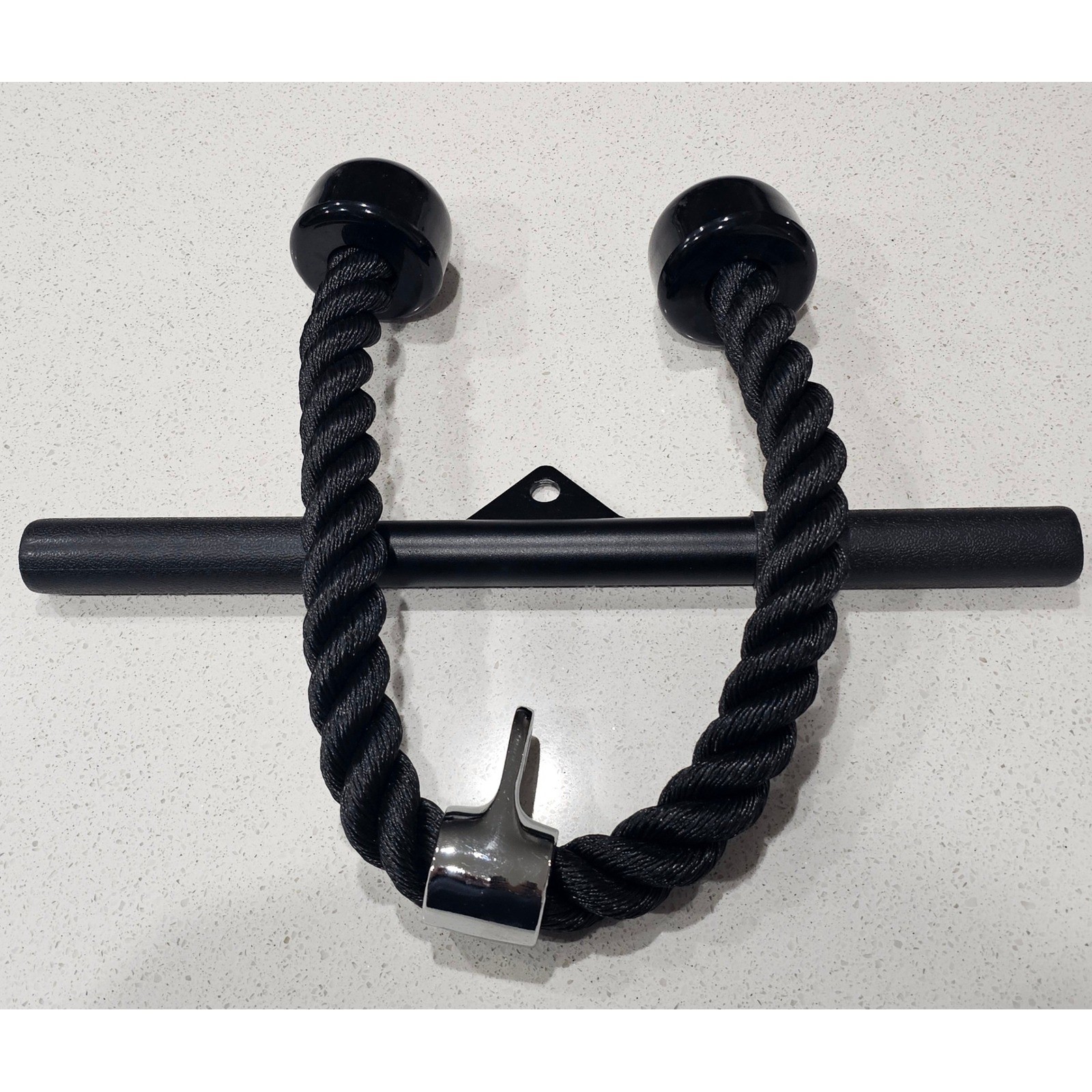 Tricep Rope and Straight Bar Gym Cable Machine Attachment Set Black