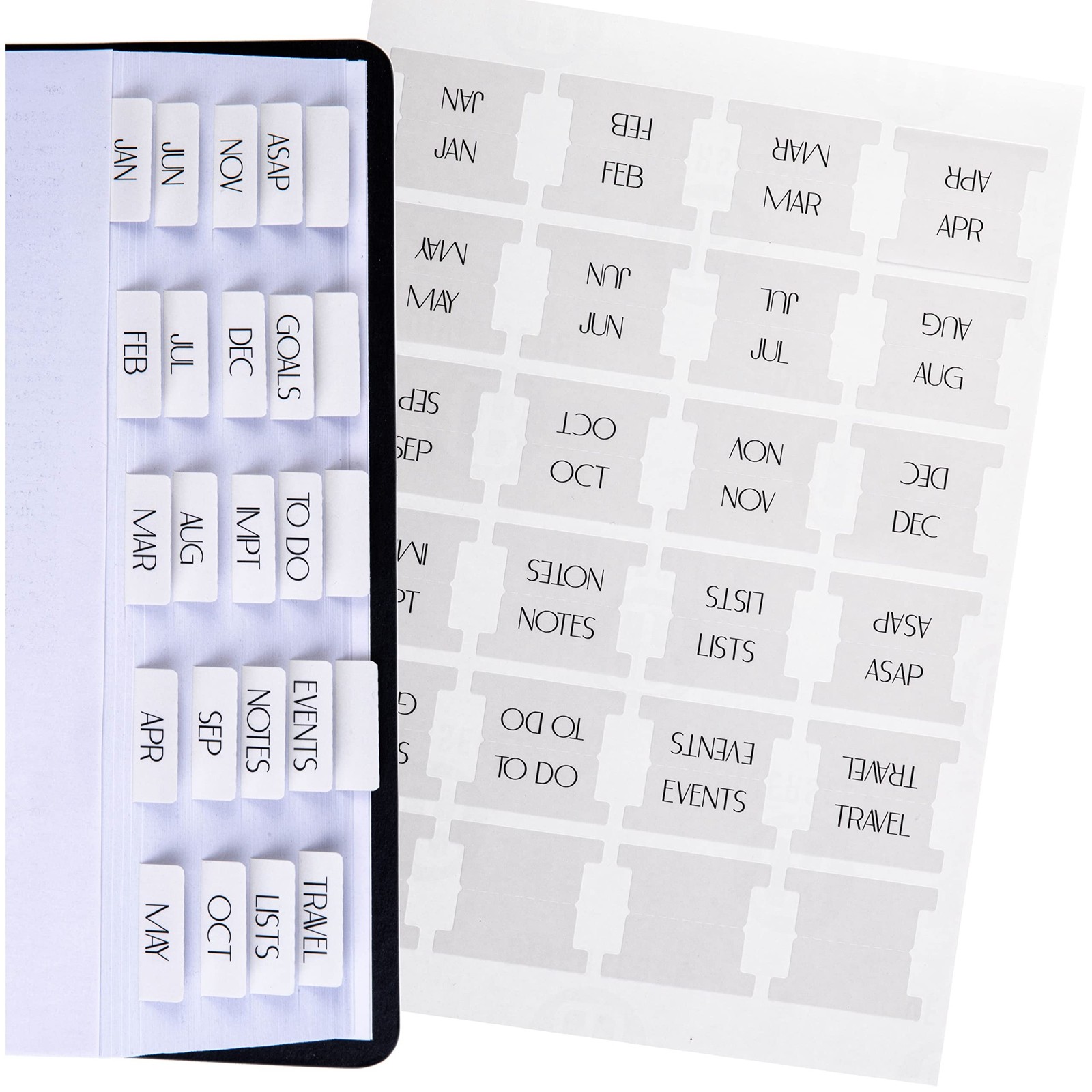 DiverseBee Laminated Planner: 24 Peel and Stick Tabs (12 Monthly, 4 Blank), S...