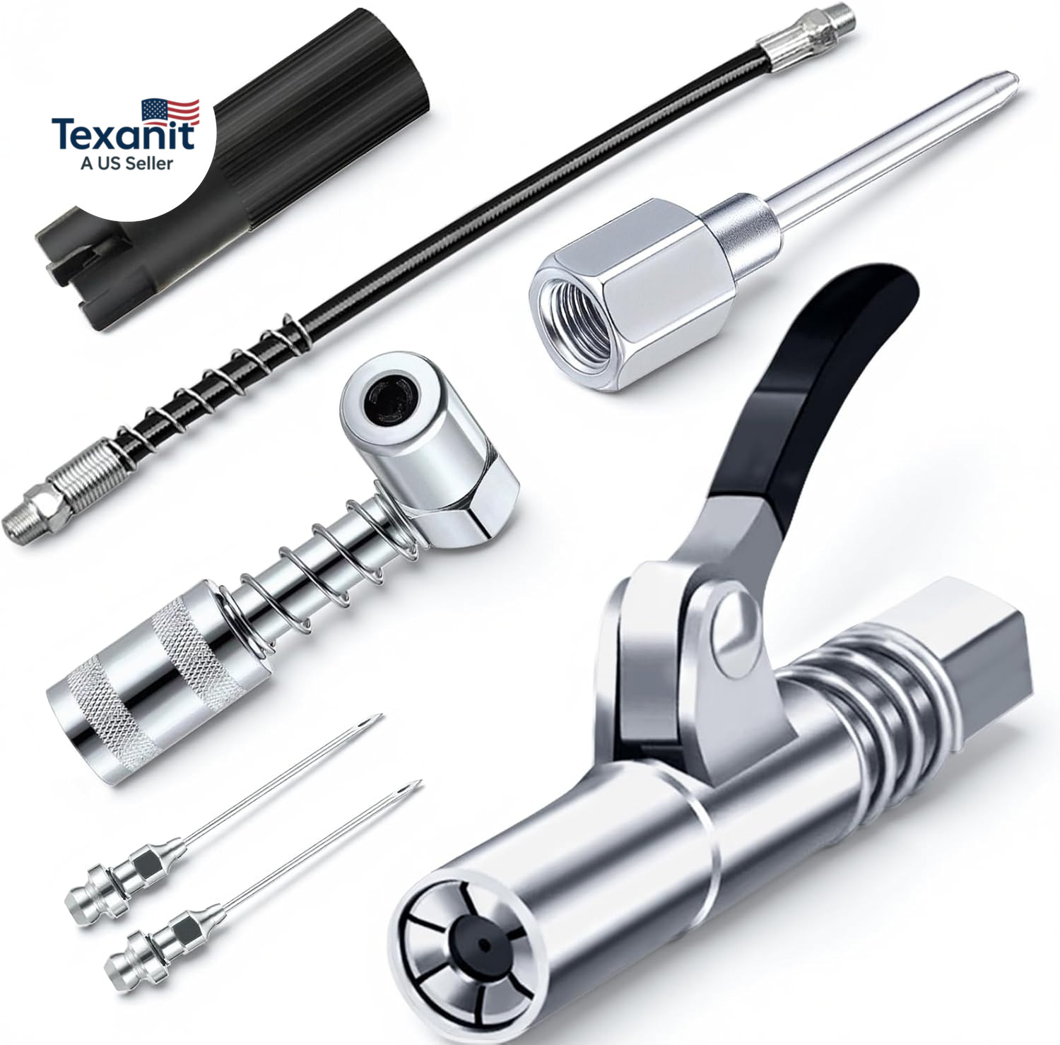 Grease Gun Accessory Kit,Includes Grease Needle Dispenser, 2Pcs Grease Needle No